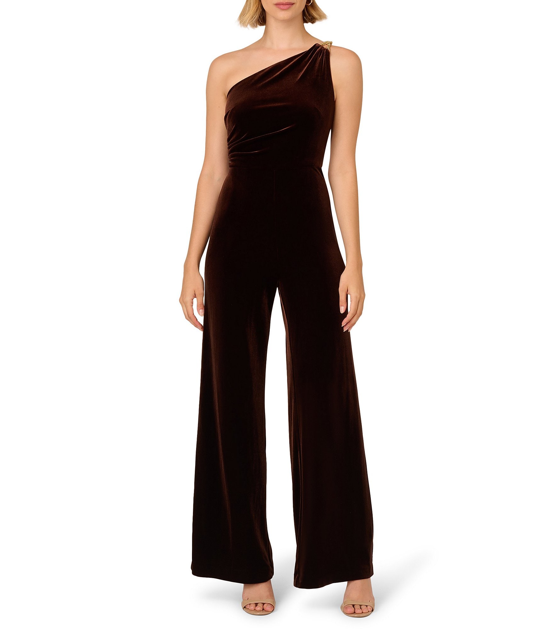 Adrianna Papell Black Velvet store Tulip Hem Flyaway Jumpsuit Size 14