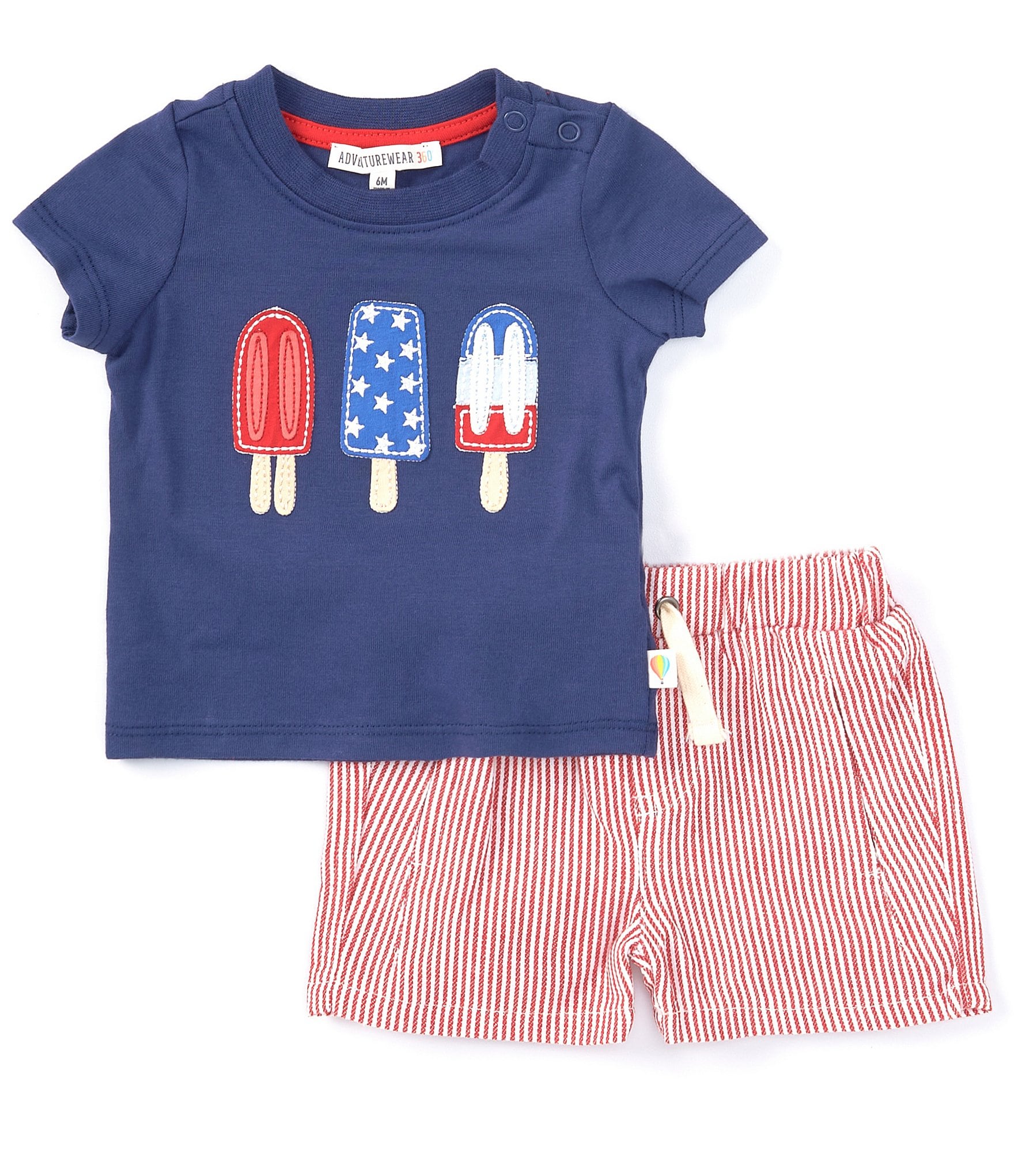 Adventurewear 360 Baby Boys 3-24 Months Round Neck Short Sleeve USA Popsicle T-Shirt & Shorts Set