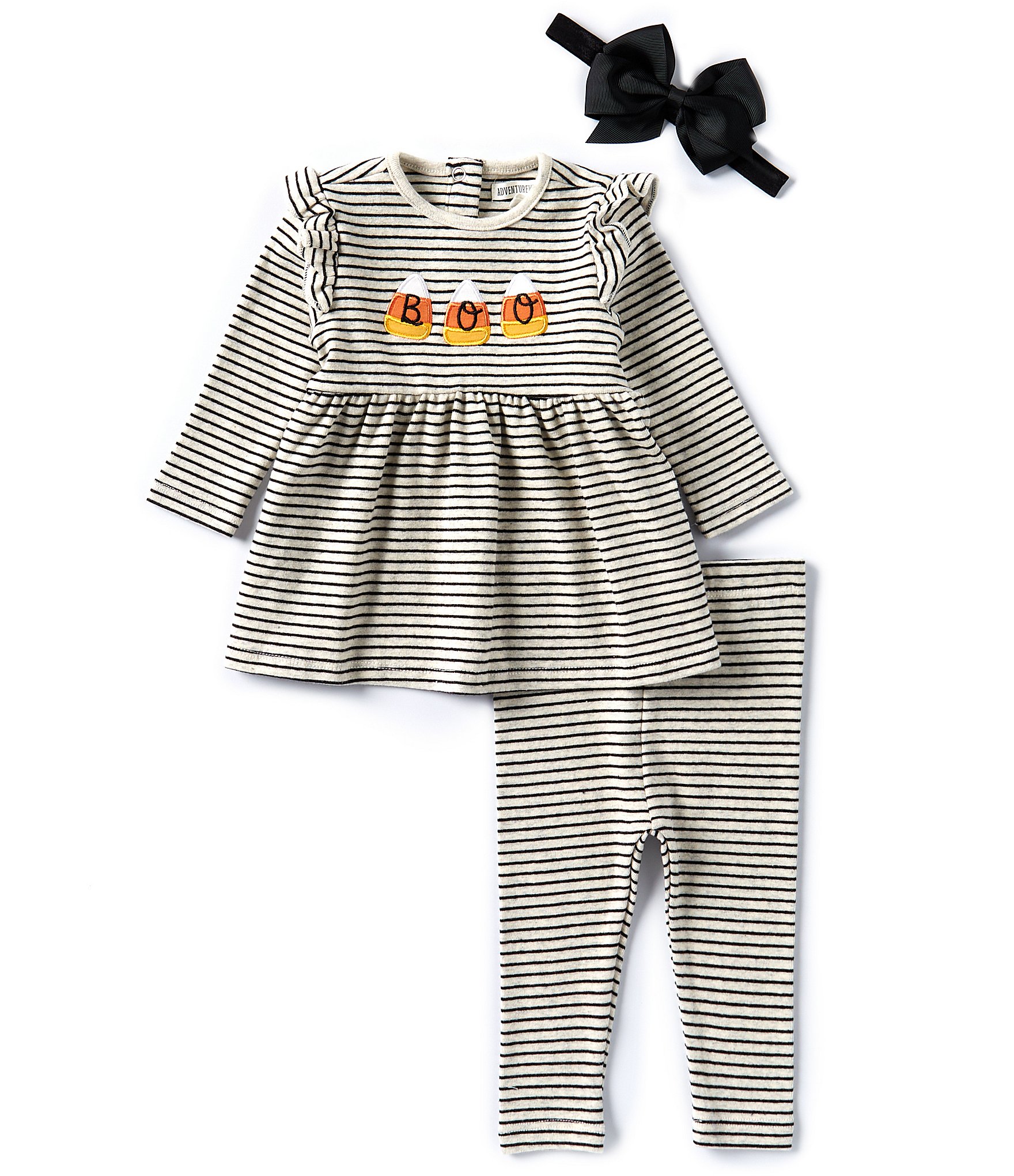 Adventurewear 360 Baby Girls 3-24 Months Long Sleeve Candy Corn BOO Tunic Stripe Top & Leggings Set