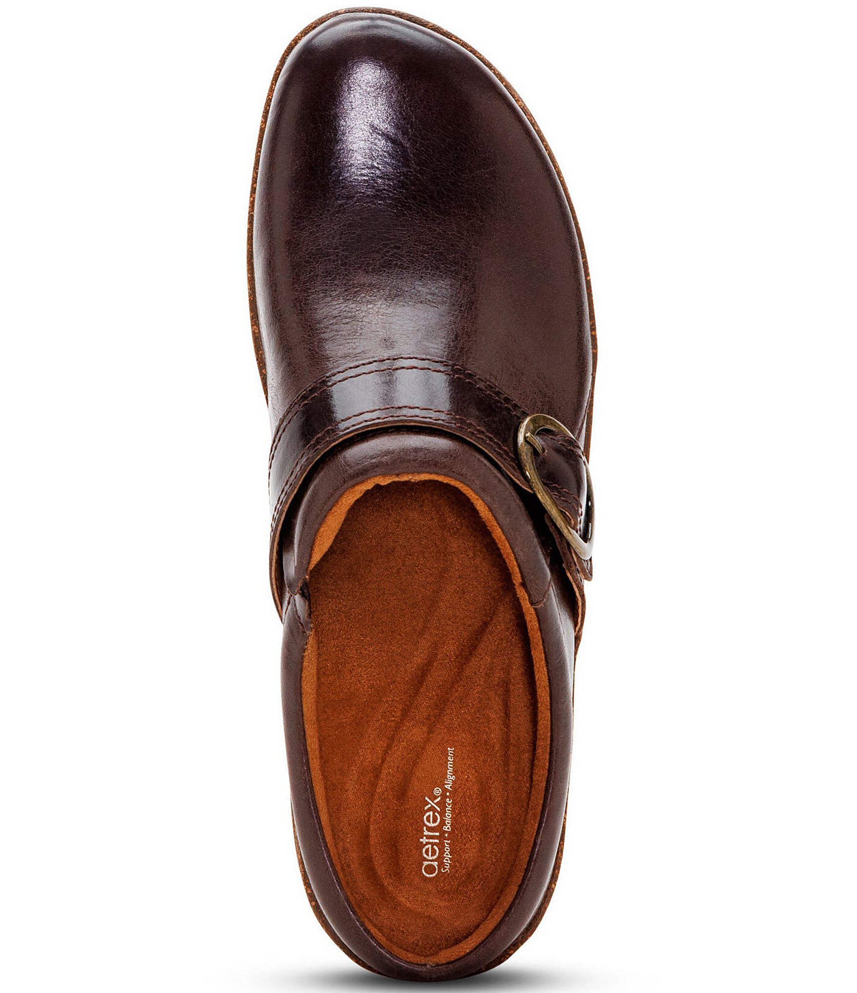 Aetrex Daphne Leather Buckle Strap Clogs