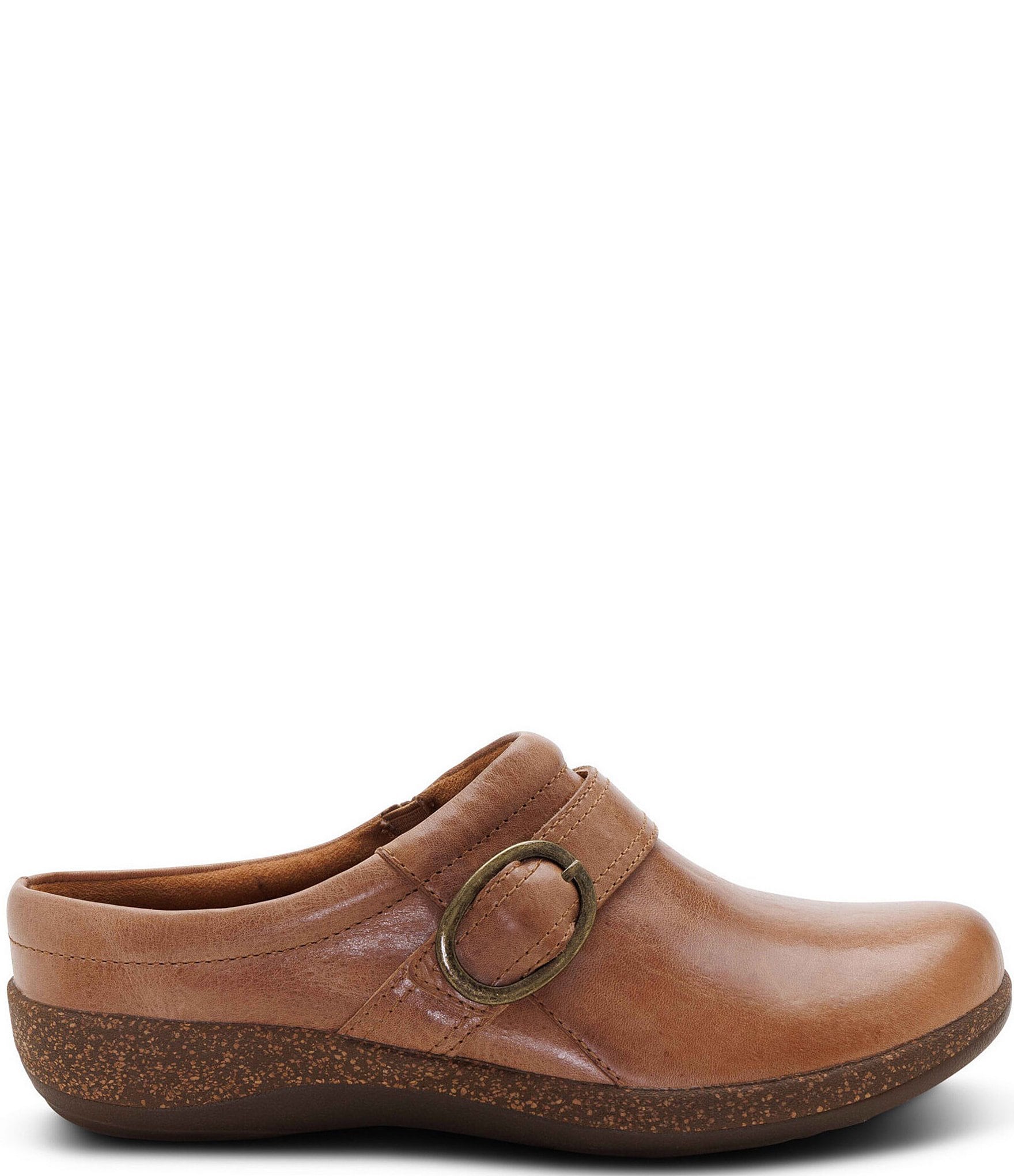 Aetrex Daphne Leather Buckle Strap Clogs