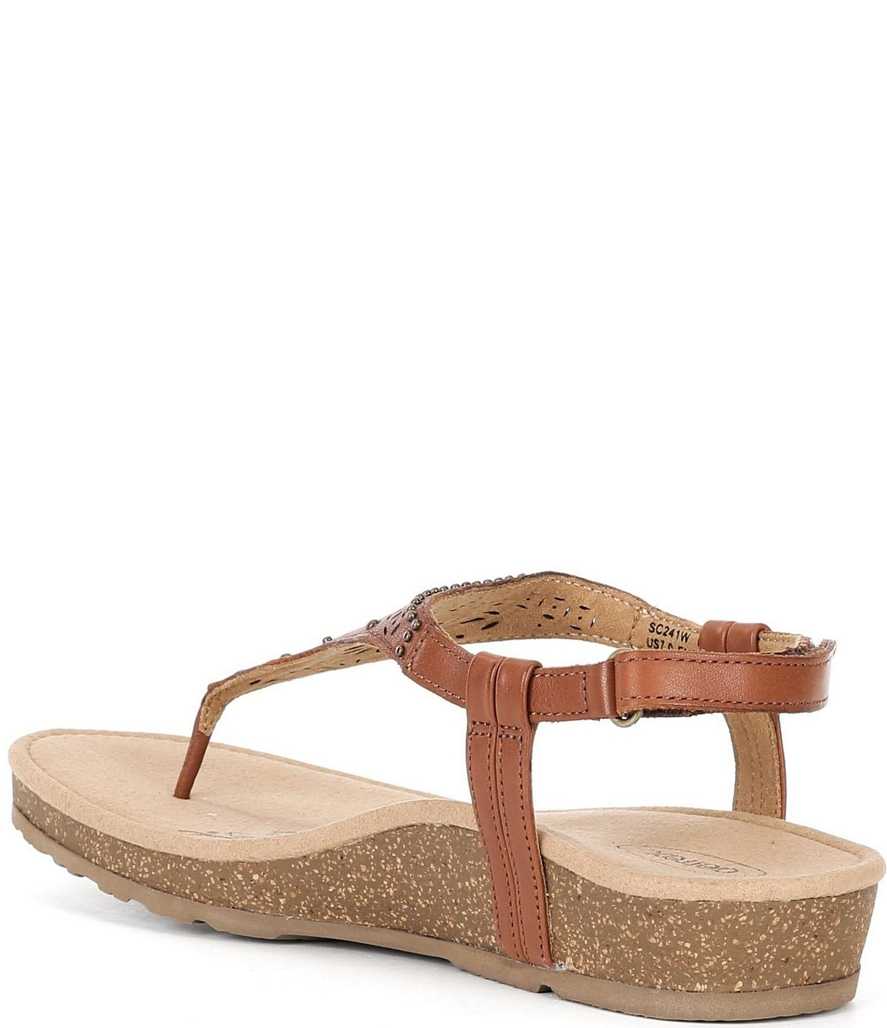 Aetrex Evelyn Perforated Leather Hook-and-Loop Thong Sandals