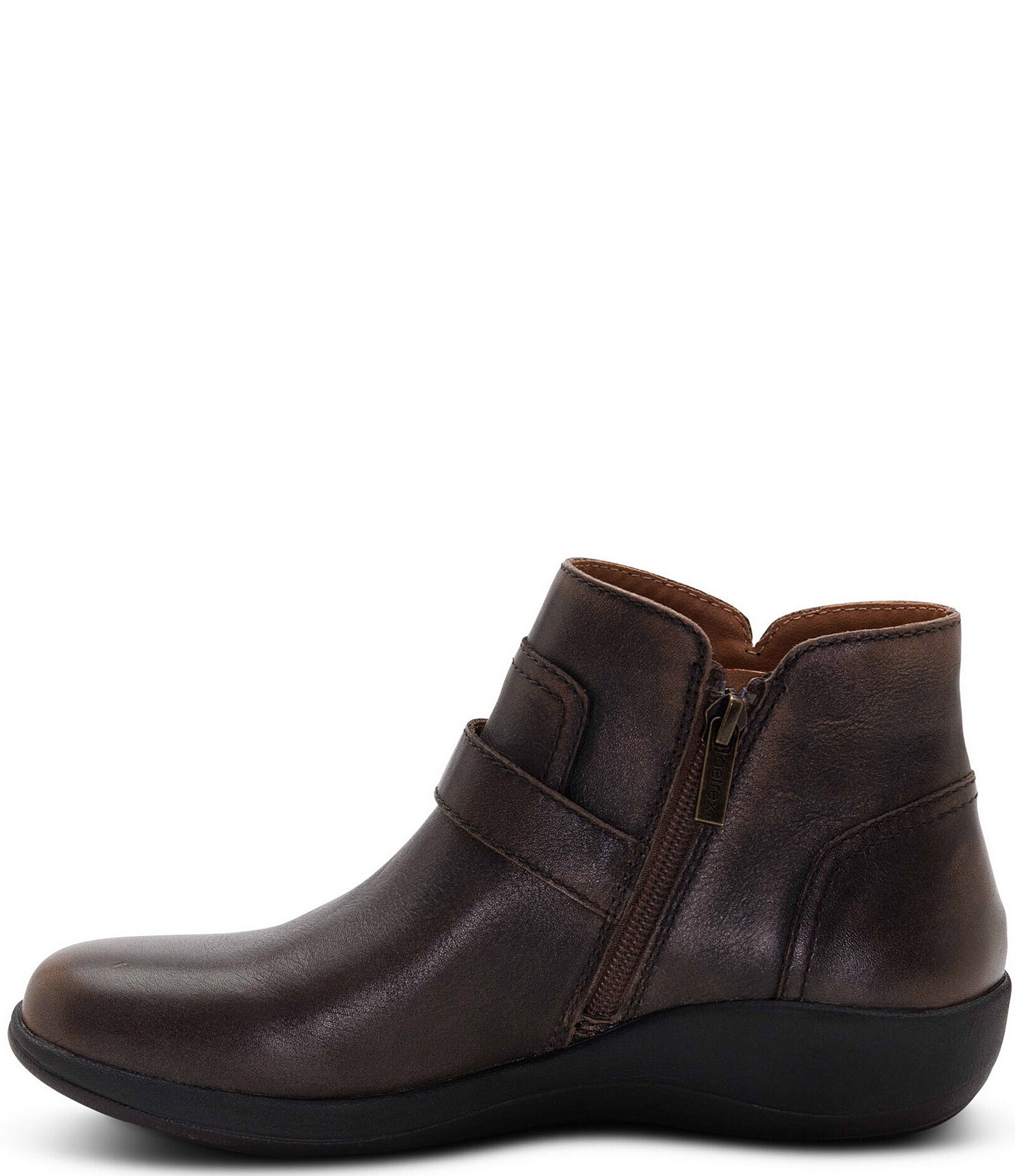 Aetrex Leah Weatherproof Leather Buckle Strap Ankle Booties
