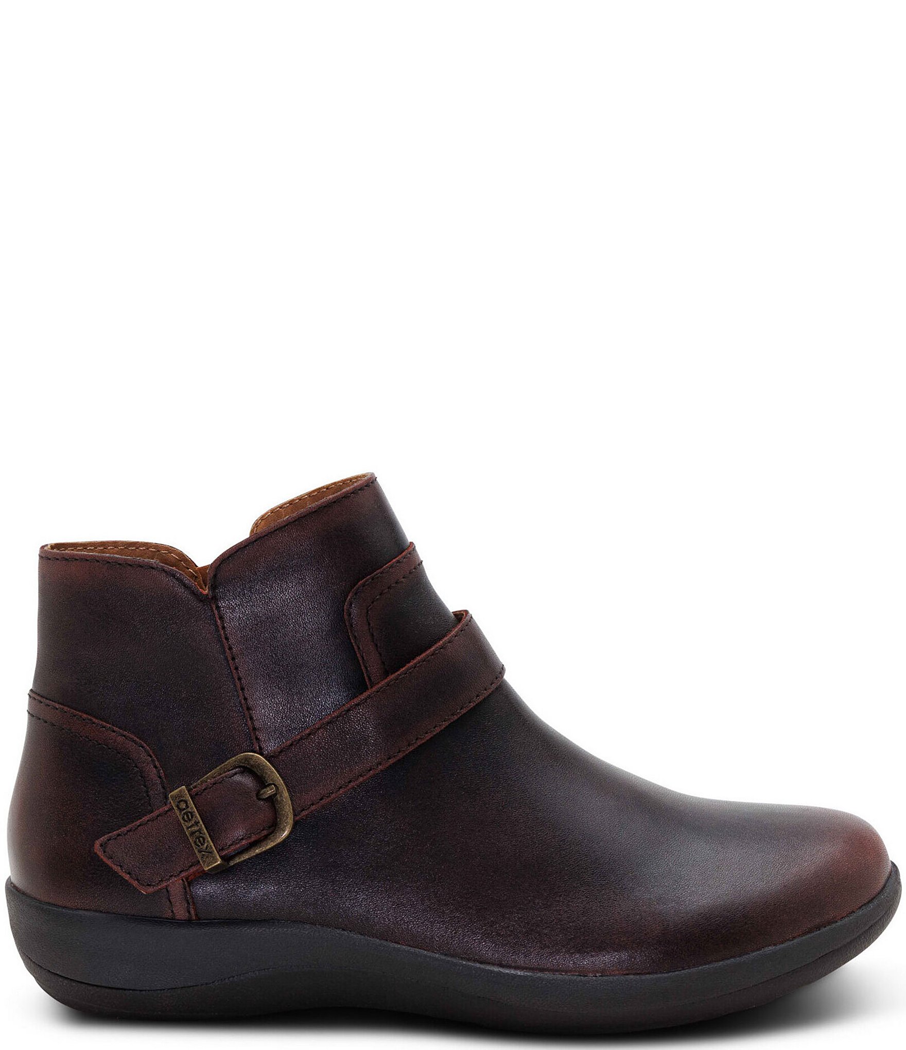 Aetrex Leah Weatherproof Leather Buckle Strap Ankle Booties