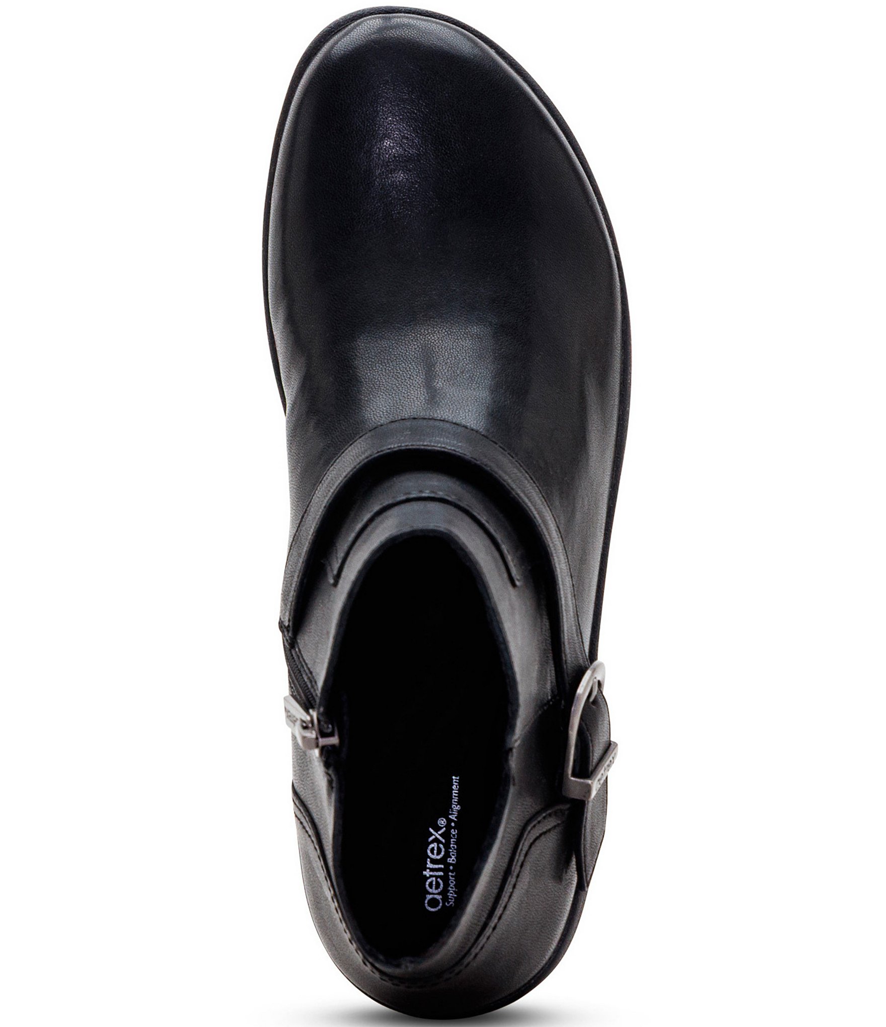 Aetrex Leah Weatherproof Leather Buckle Strap Ankle Booties