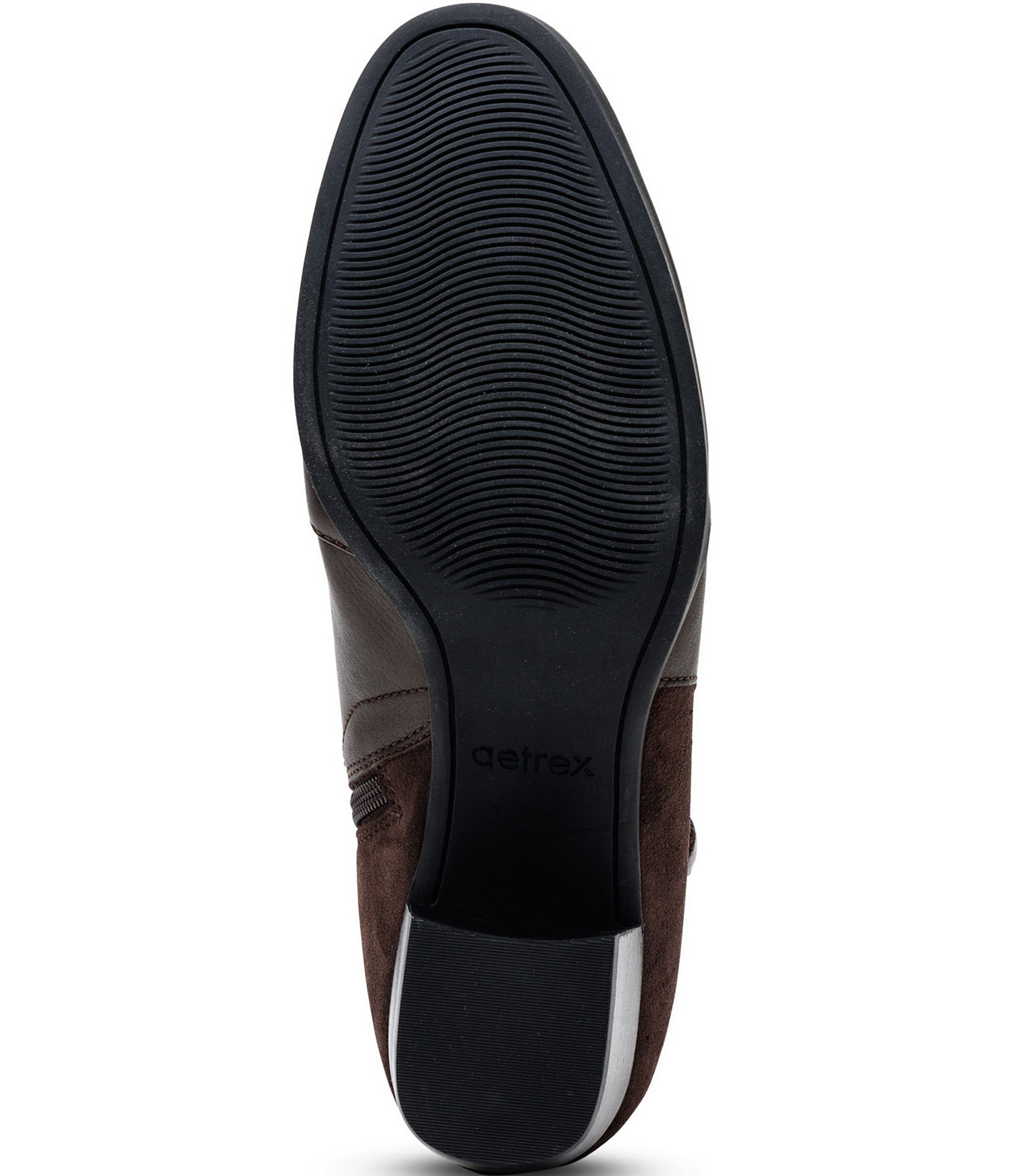 Aetrex Rebecca Leather and Suede Buckle Strap Block Heel Booties