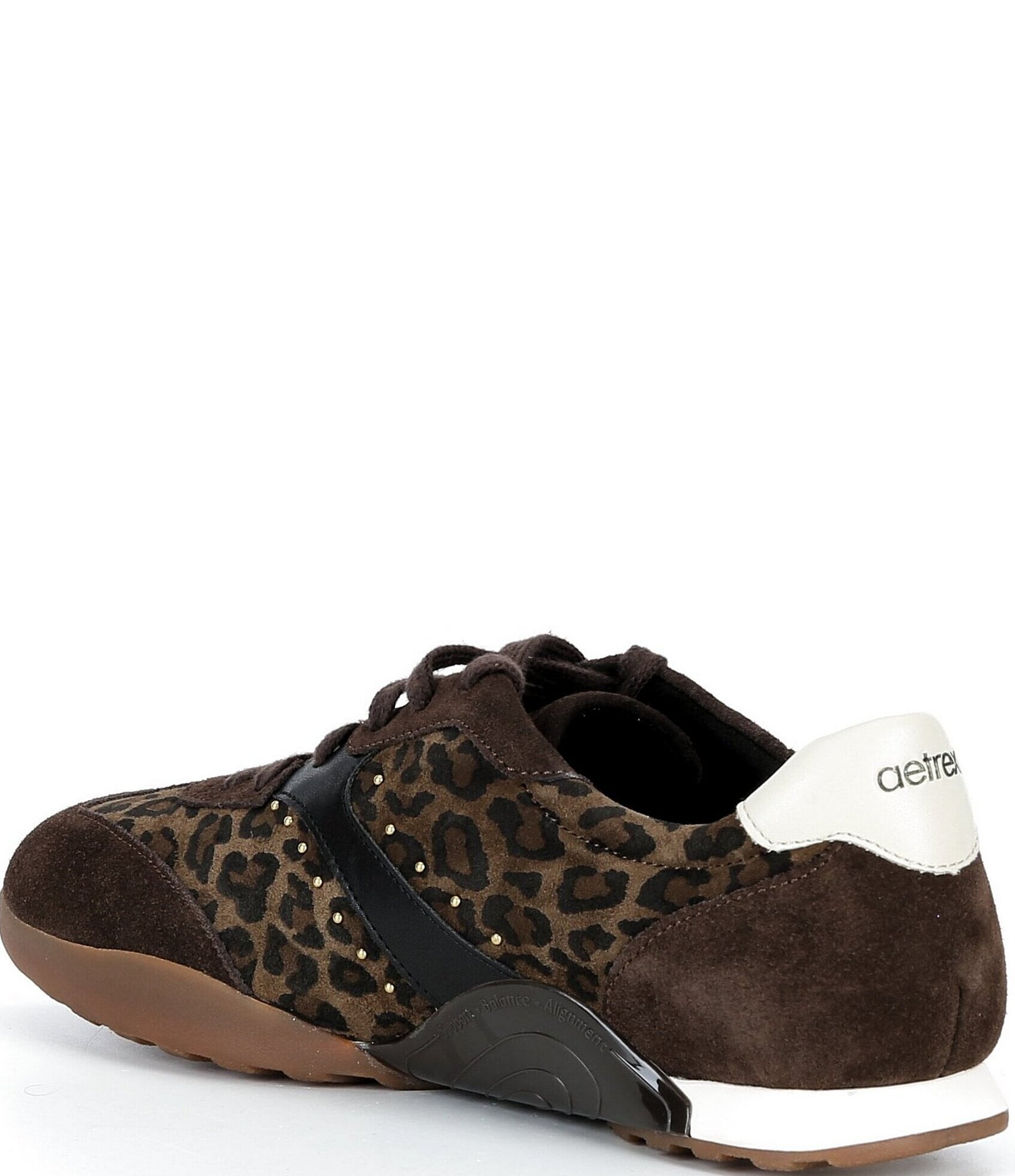 Aetrex Sloane Studded Leopard Print Suede Lace Up Sneakers