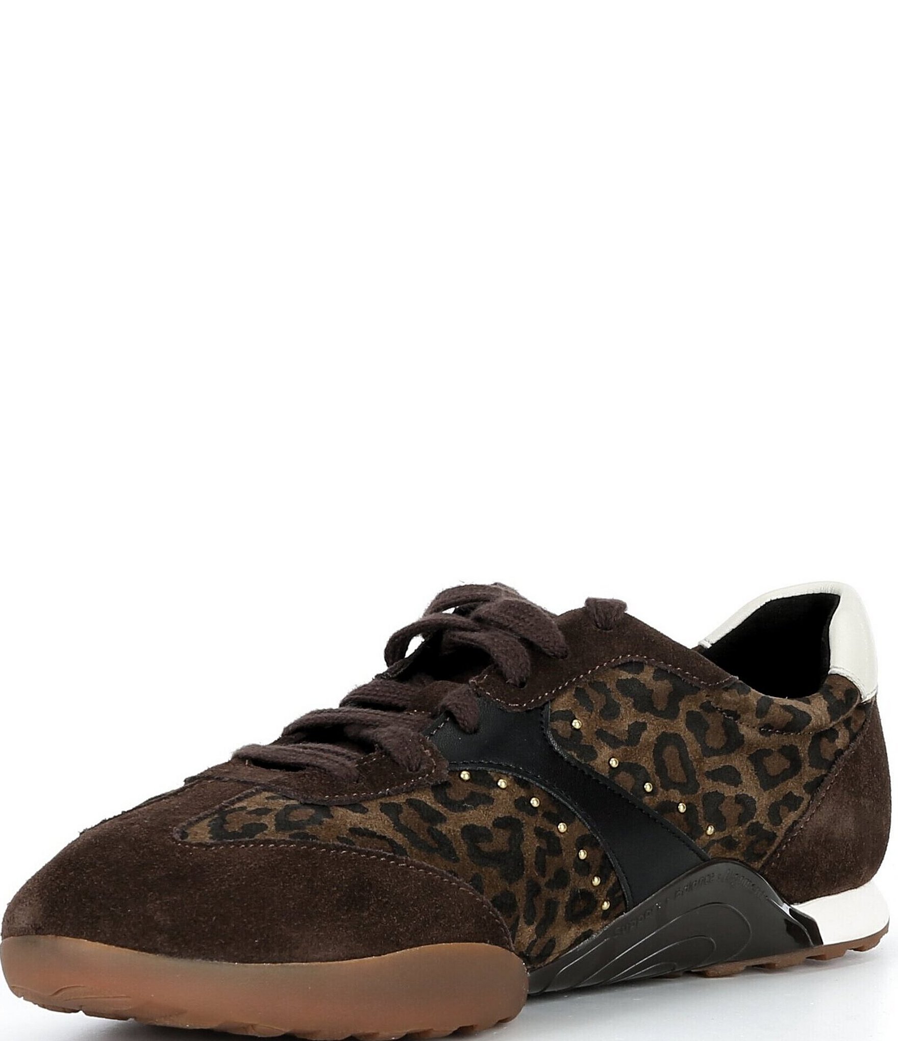 Aetrex Sloane Studded Leopard Print Suede Lace Up Sneakers