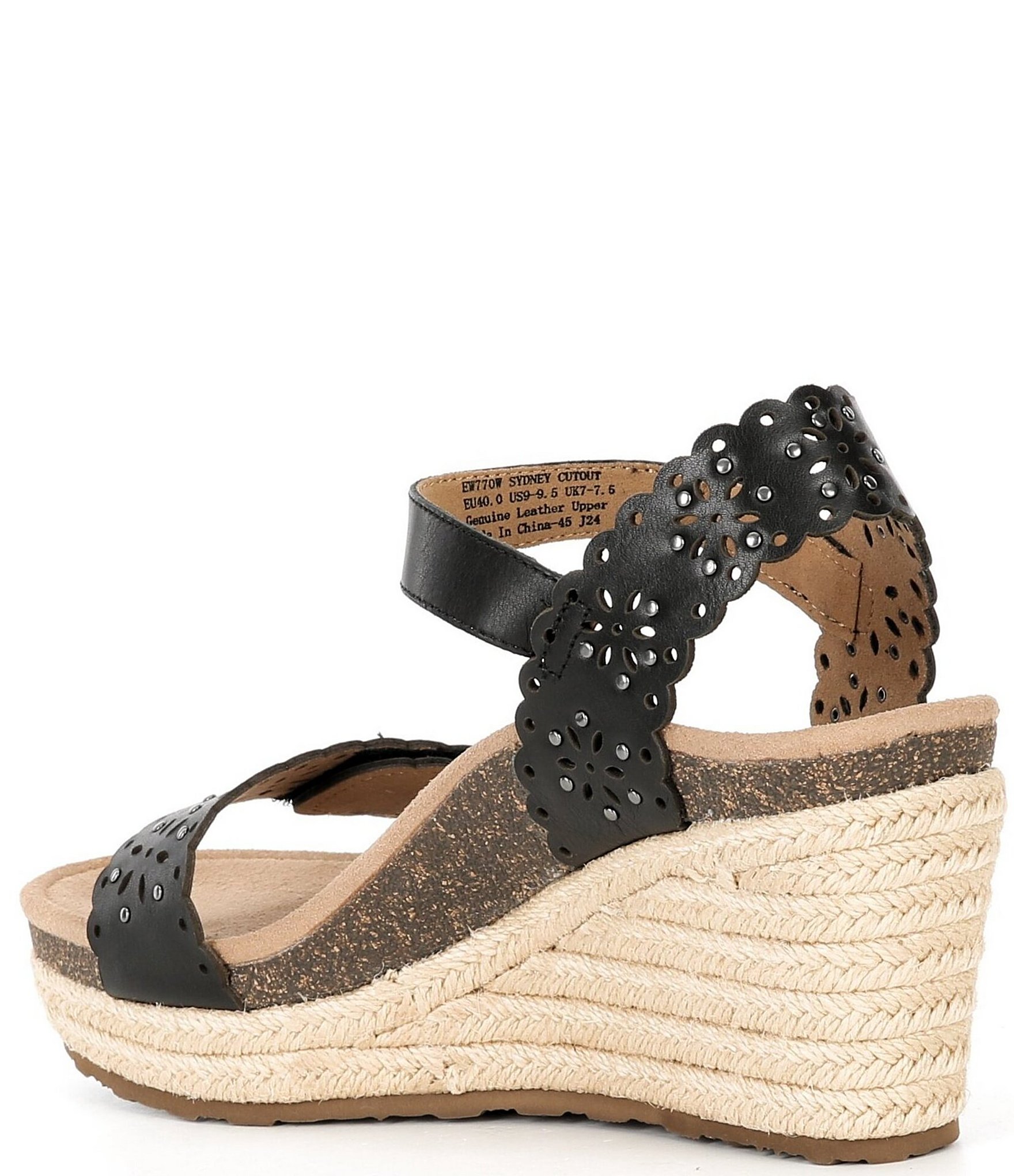 Aetrex Sydney Floral Perforated Leather Espadrille Platform Wedge Sandals