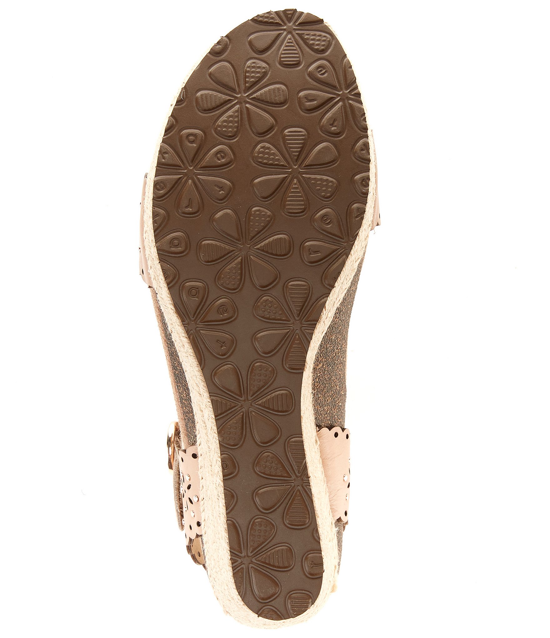 Aetrex Sydney Floral Perforated Leather Espadrille Platform Wedge Sandals