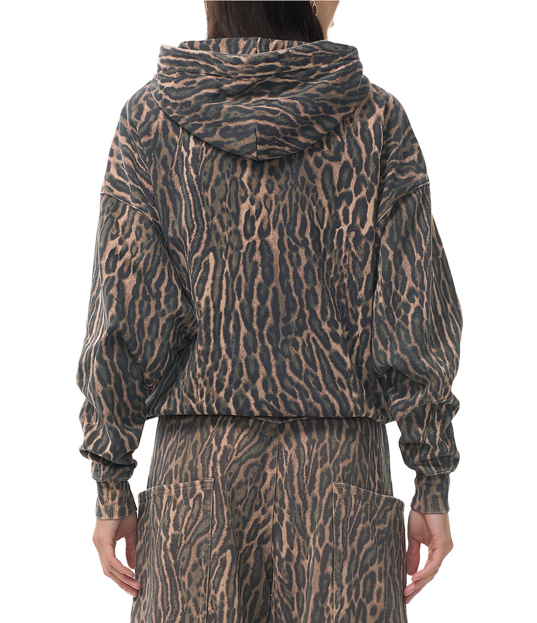 AFRM Cameron Coordinating Leopard Print Logo Zip Up Hoodie