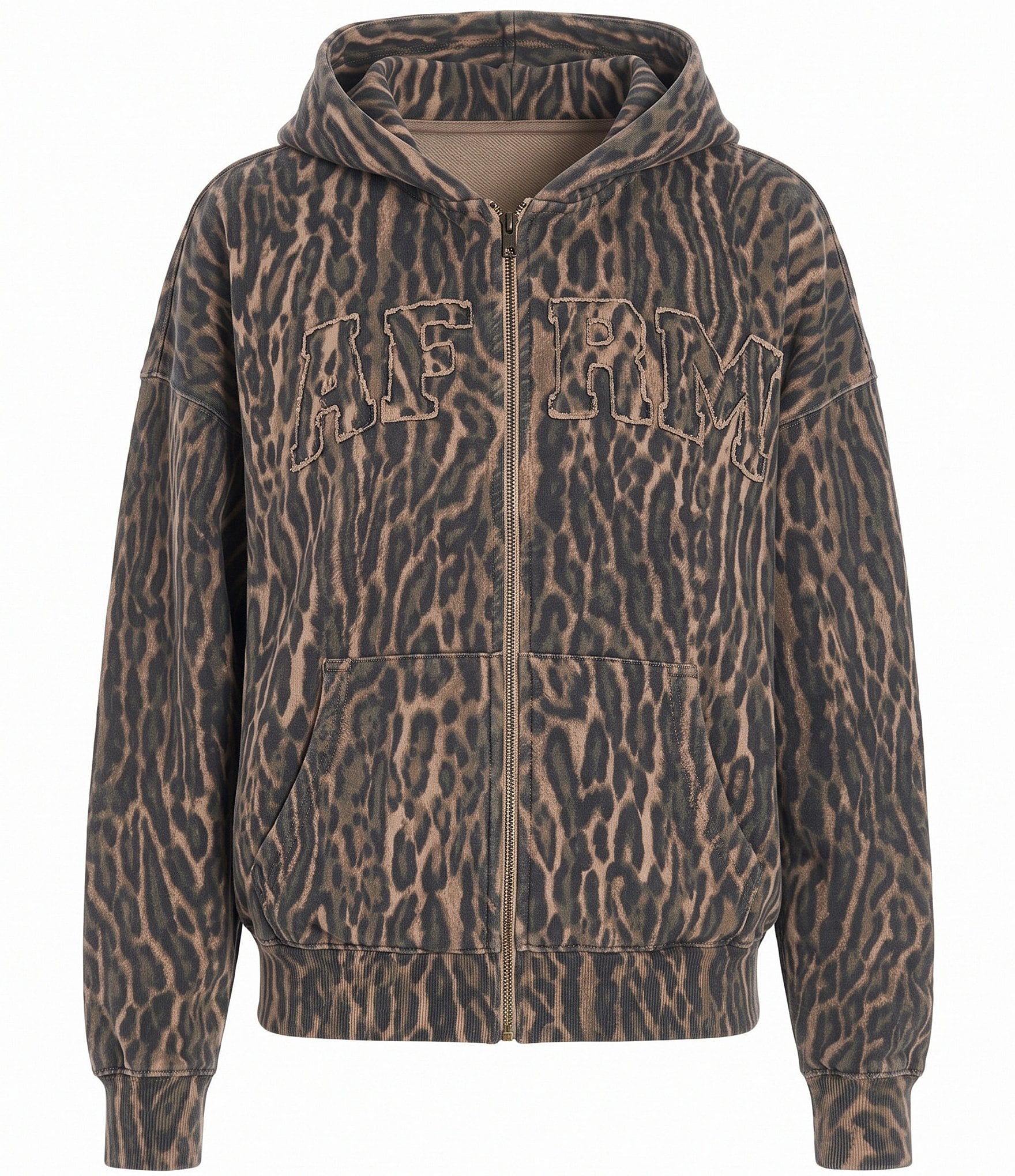 AFRM Cameron Coordinating Leopard Print Logo Zip Up Hoodie