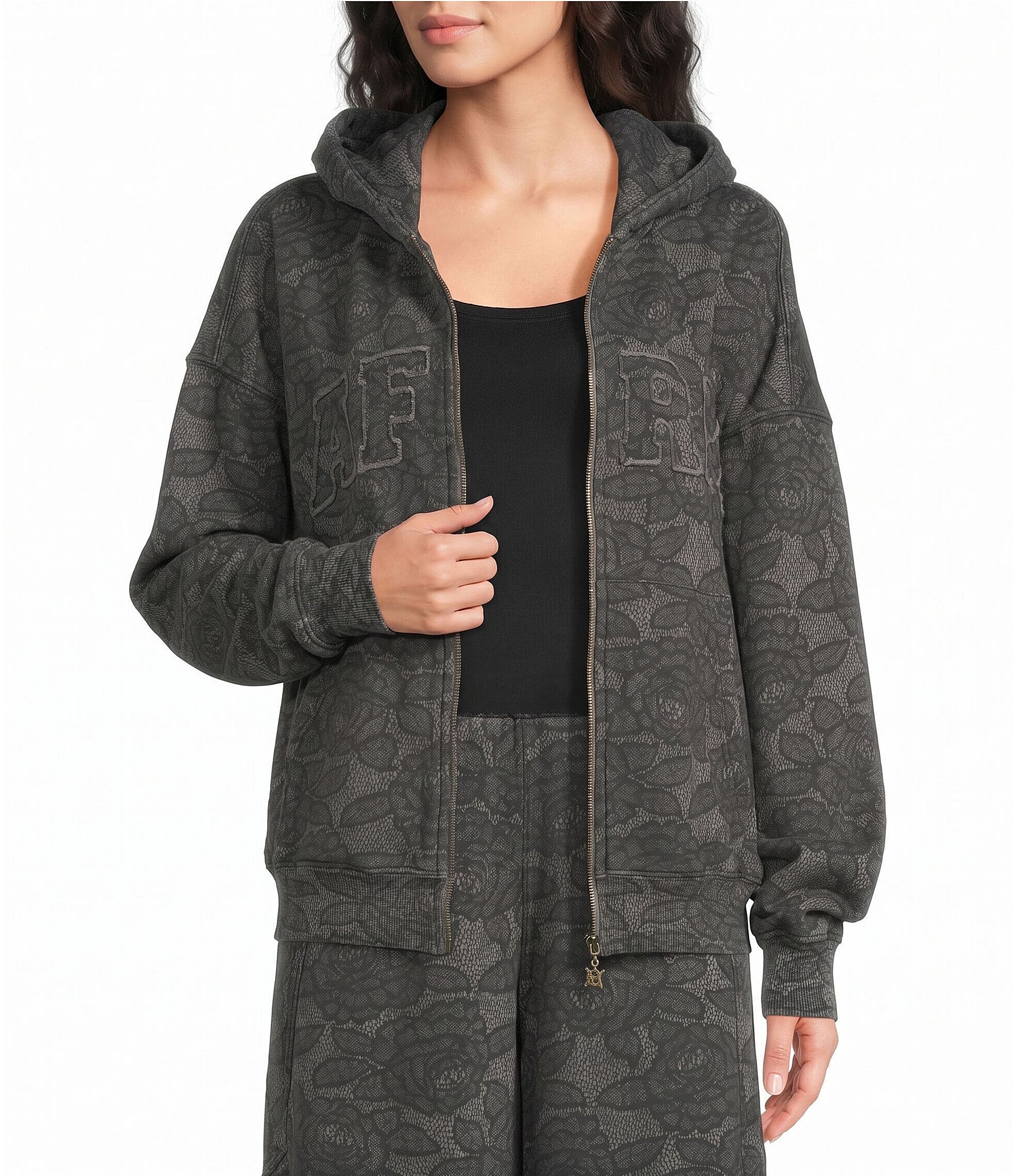 AFRM Cameron Coordinating Leopard Print Logo Zip Up Hoodie