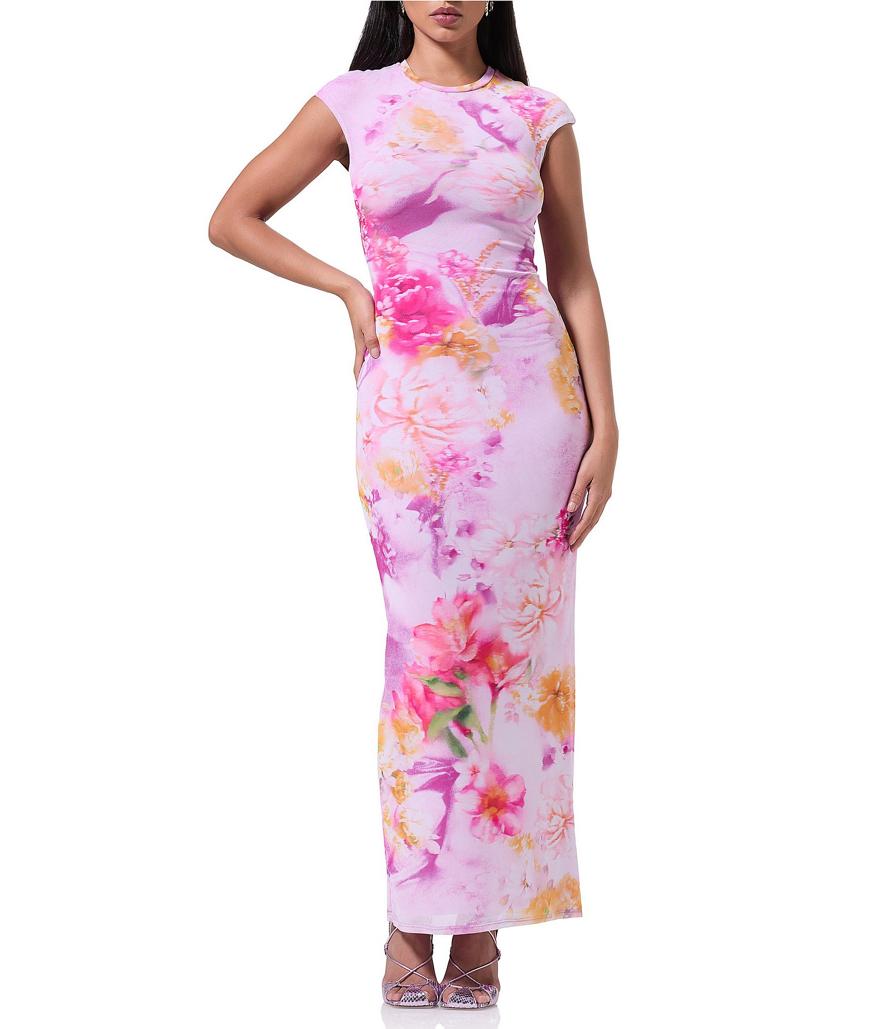 AFRM Cody Mesh Floral Print Crew Neck Short Sleeve Maxi AFRM Cody Mesh Floral Print Crew Neck Short Sleeve Maxi