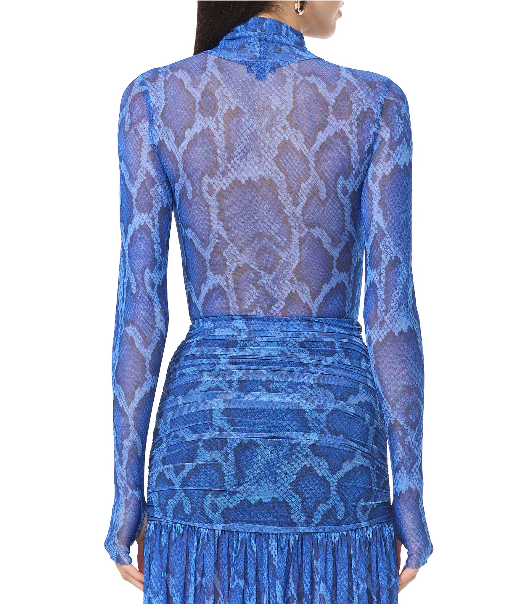 AFRM Coordinating Zadie Snake Printed Mock Neck Long Sleeve Mesh Top