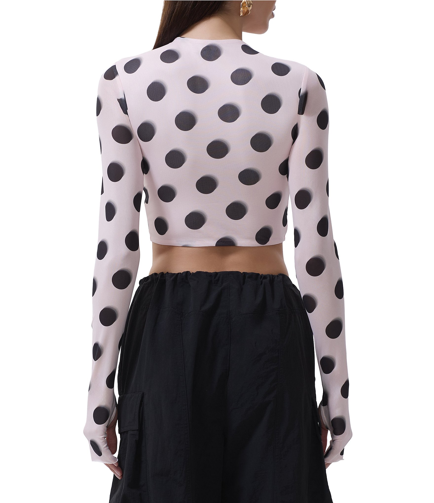 AFRM Eleni Dot Pattern Mock Neck Long Sleeve Mesh Knit Top