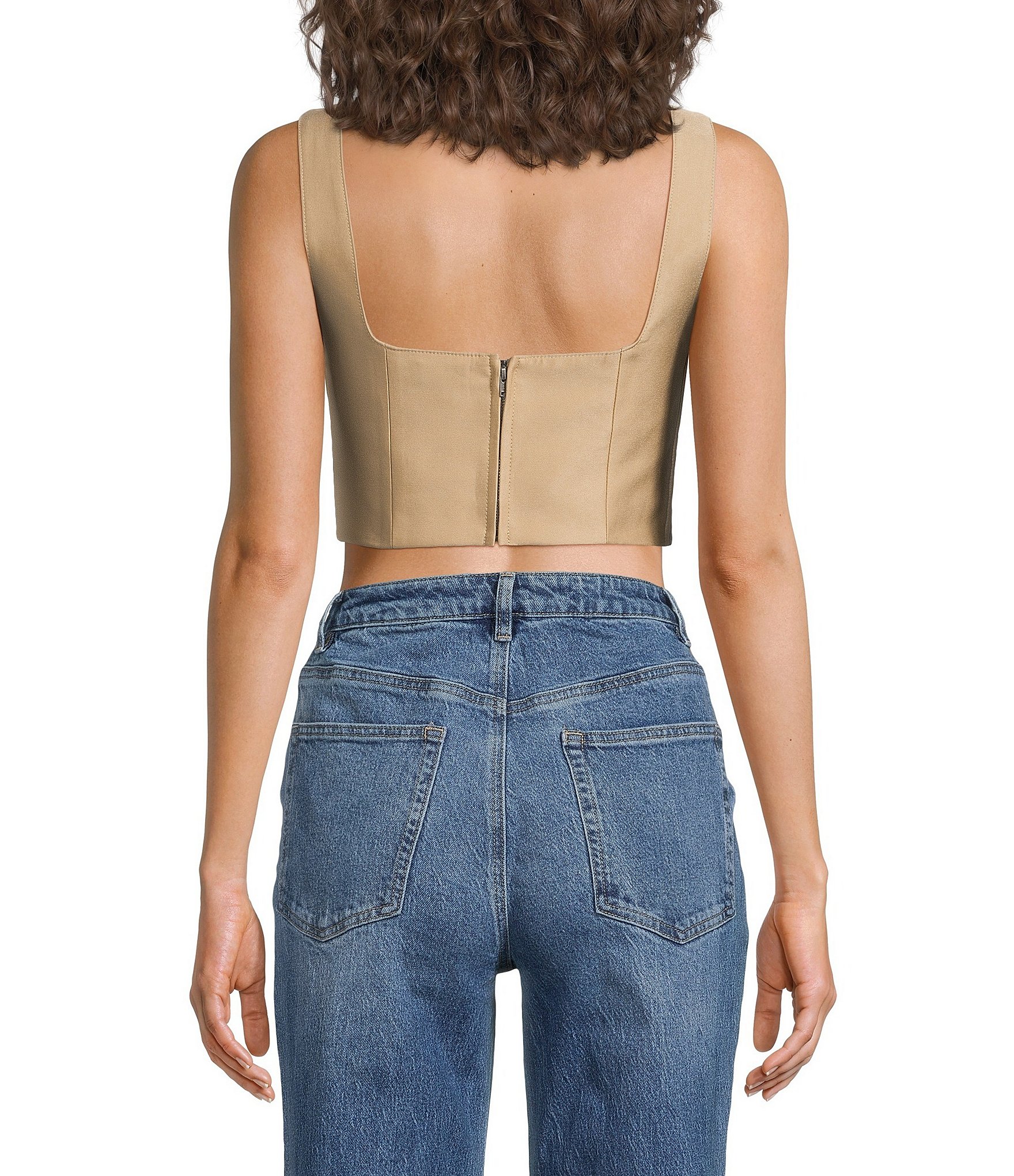 AFRM Kendra Square Neck Sleeveless Twill Bustier Top