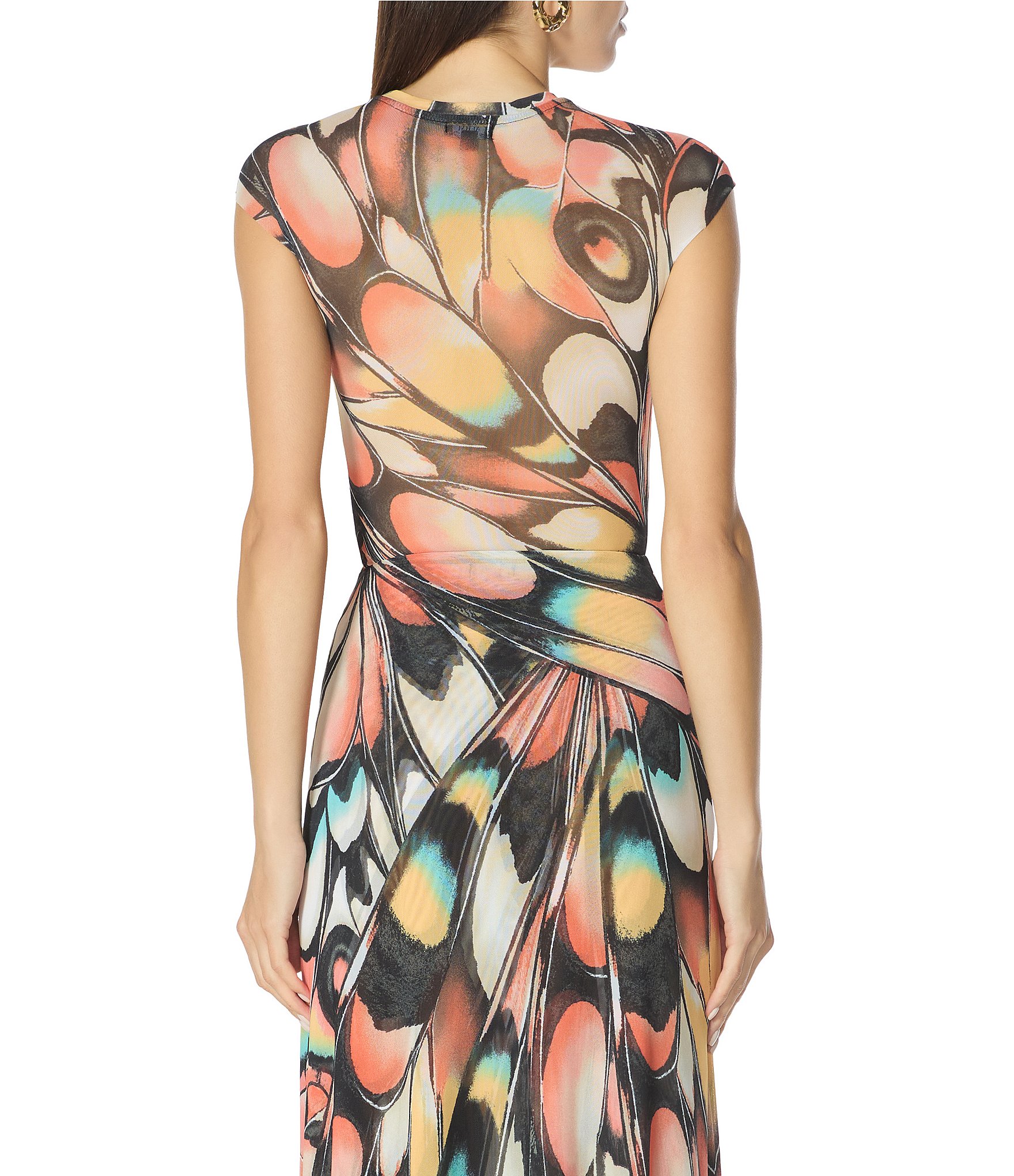 AFRM Nina Butterfly Printed Crew Neck Cap Sleeve Coordinating Mesh Tee