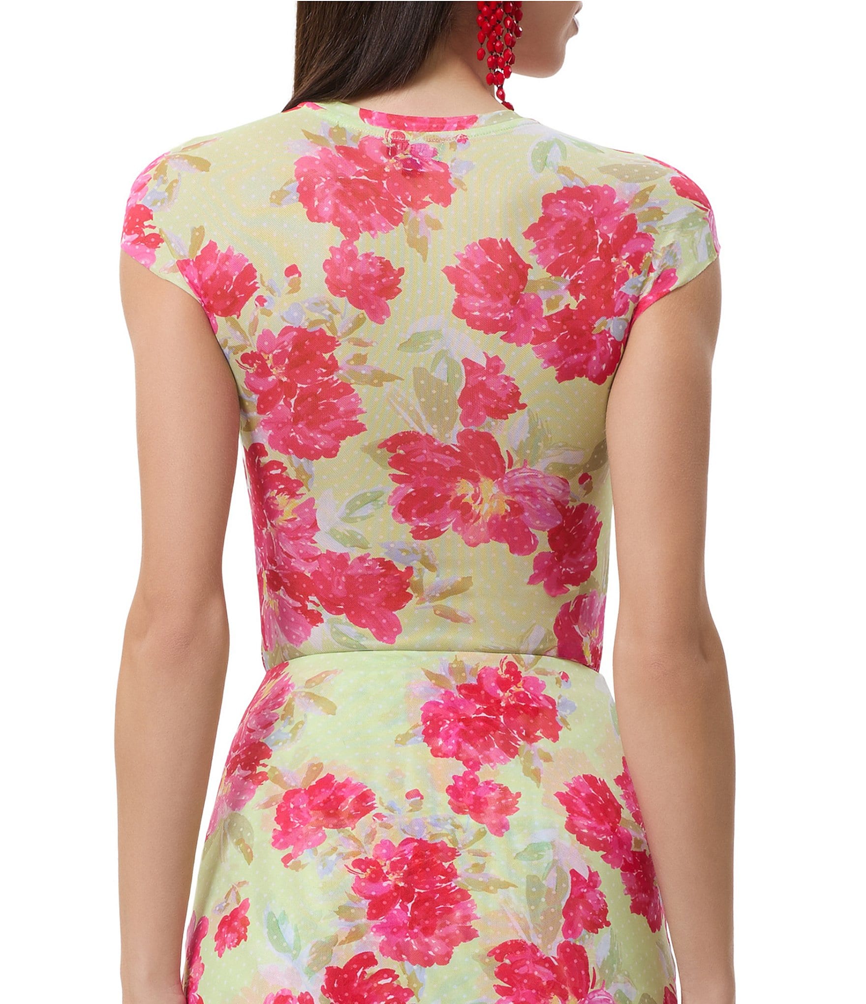 AFRM Nina Floral Dot Print Crew Neck Short Sleeve Mesh Tee