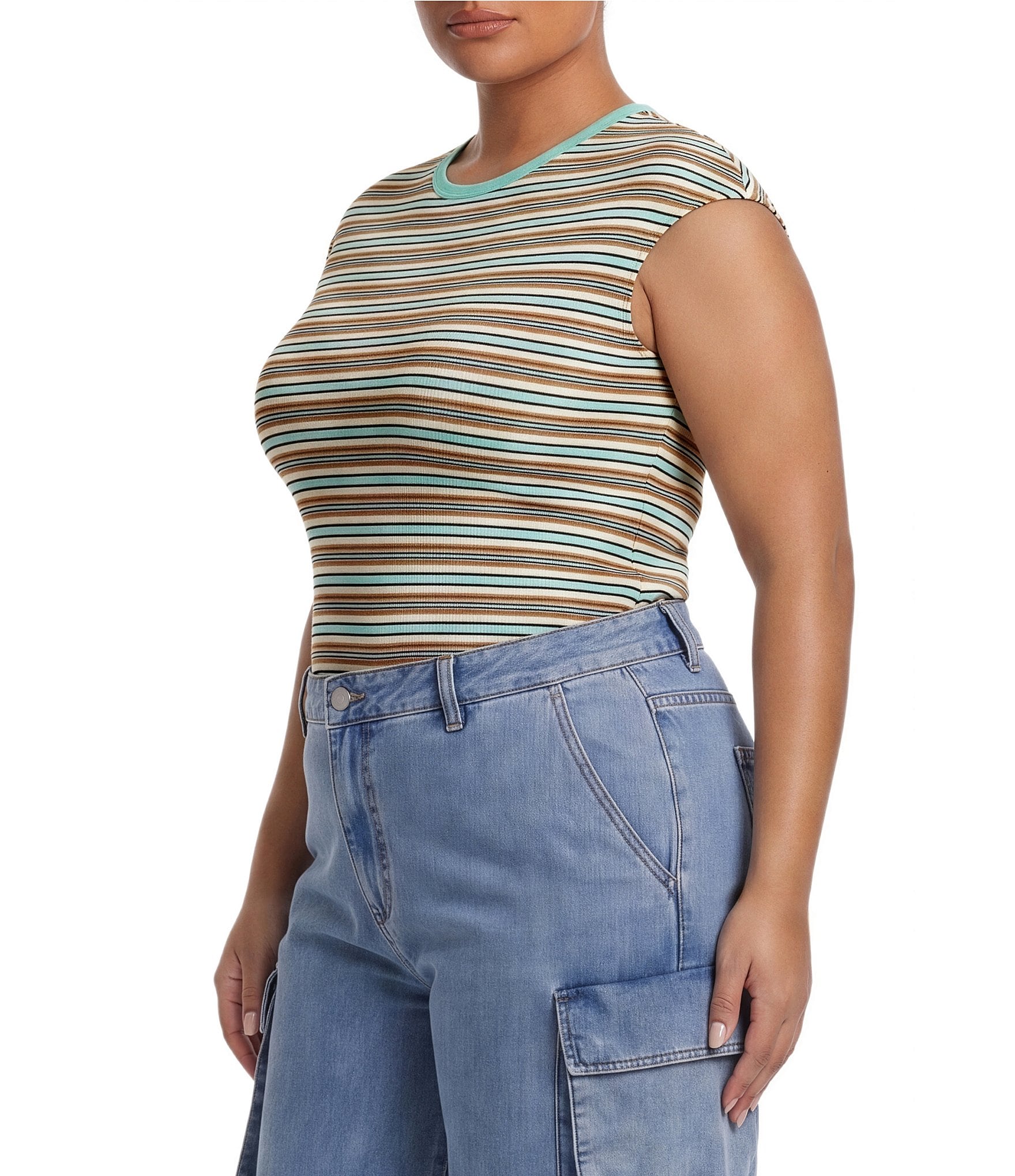 AFRM Plus Size Nolan Striped Crew Neck Short Sleeve Ribbed Tee
