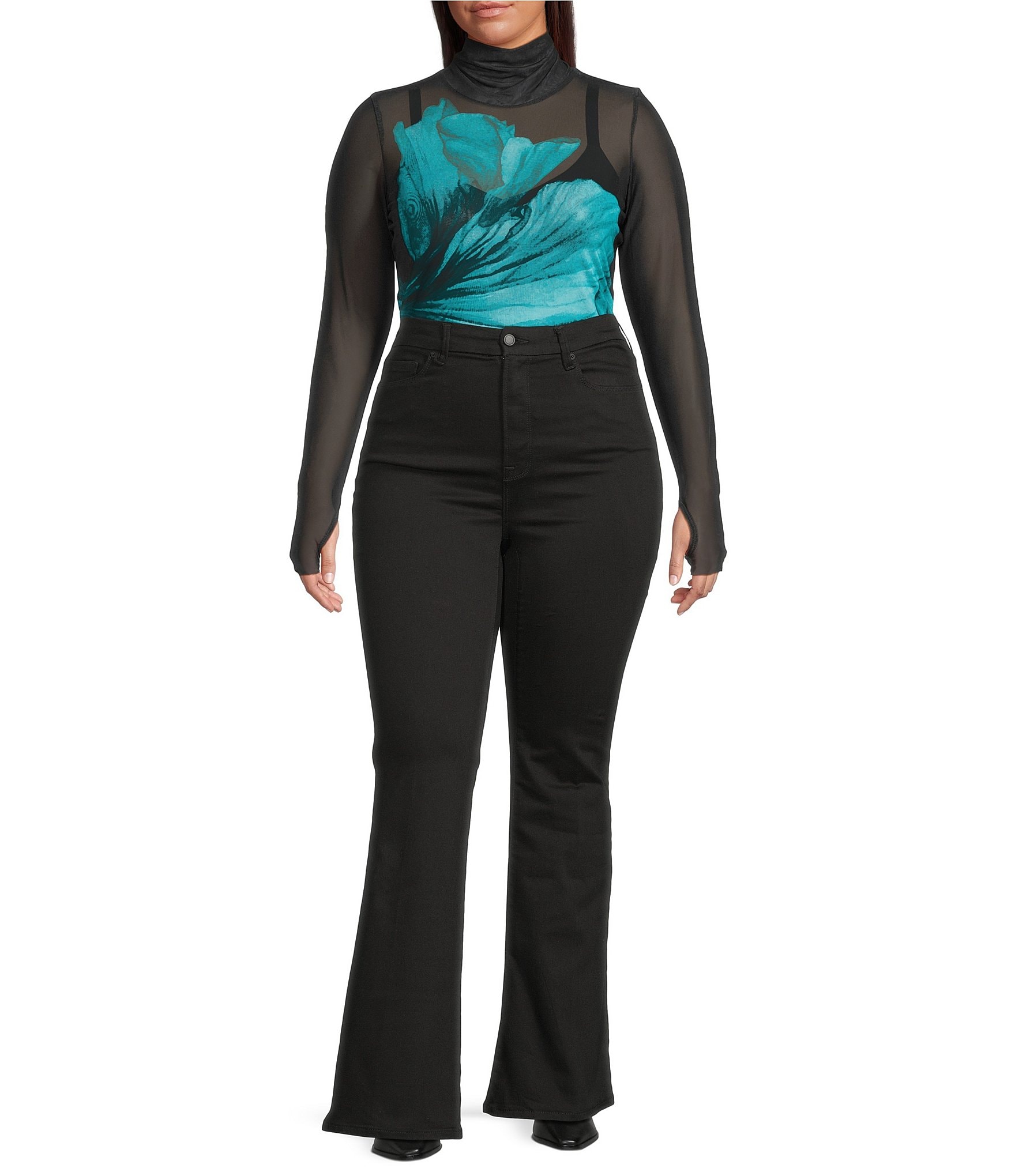 AFRM Plus Size Zadie Flower Print Mock Neck Long Sleeve Mesh Top