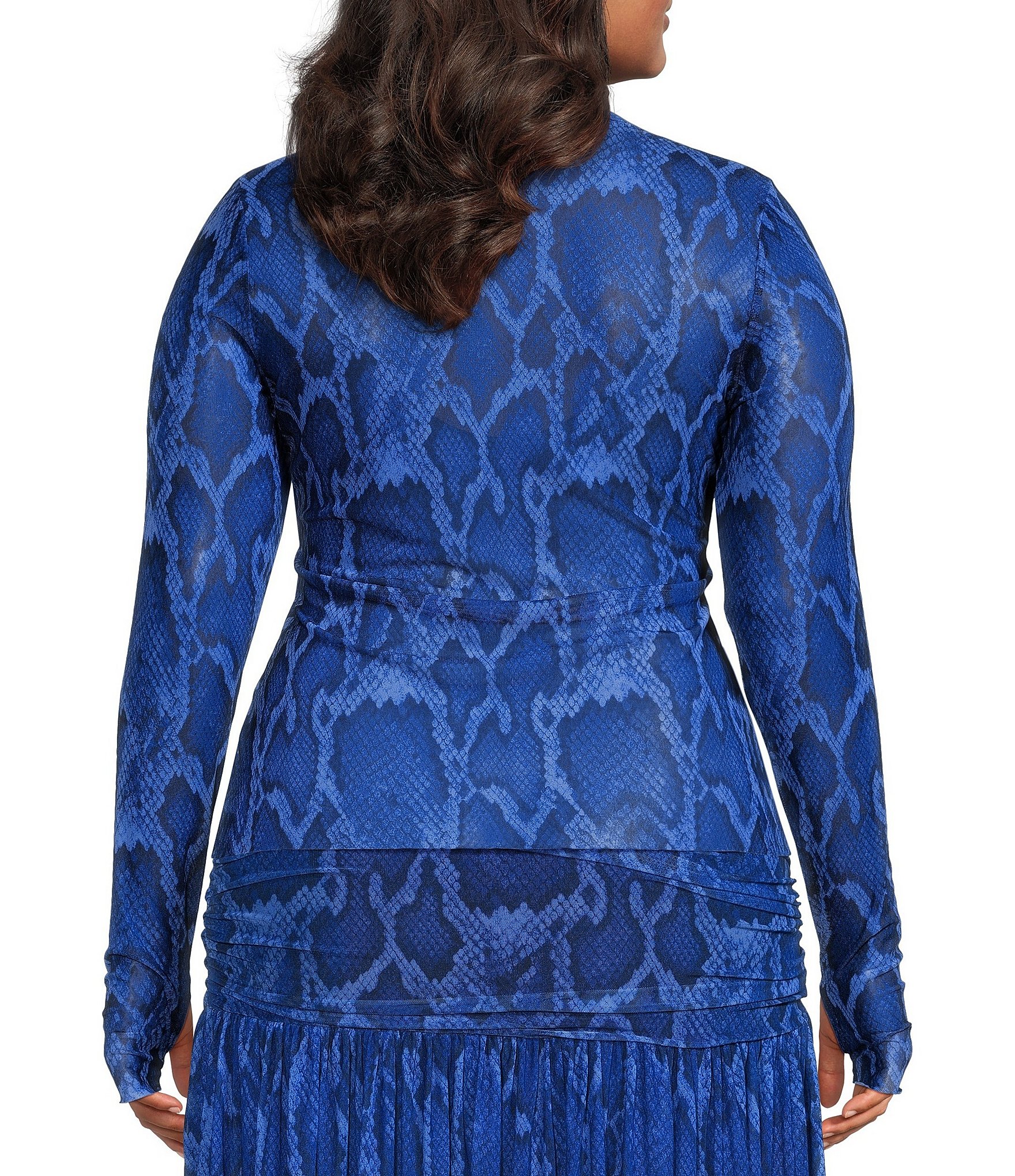 AFRM Plus Size Zadie Snake Printed Mock Neck Long Sleeve Mesh Top