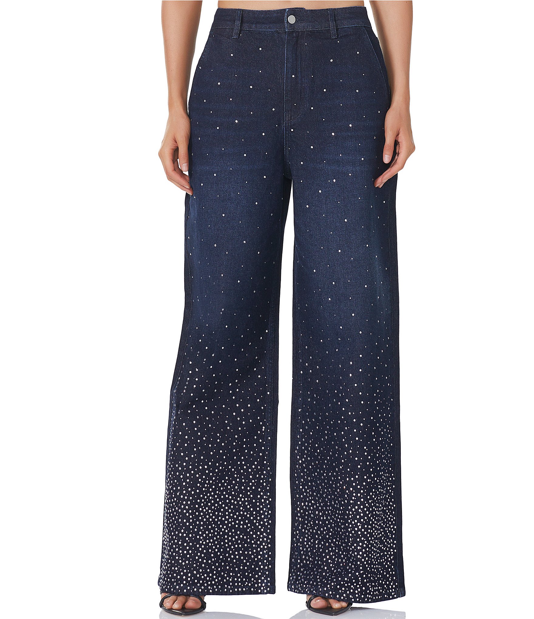 AFRM Ronny Denim Rhinestone High Rise Relaxed Wide Leg Coordinating ...