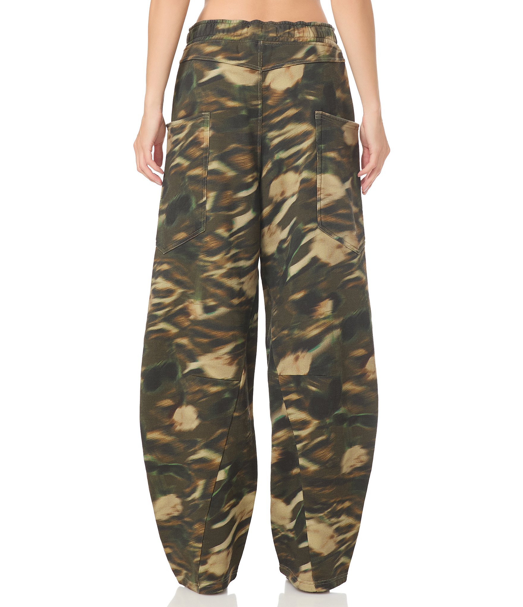 AFRM Ryan Camo Printed High Rise Barrel Leg Coordinating Sweatpants