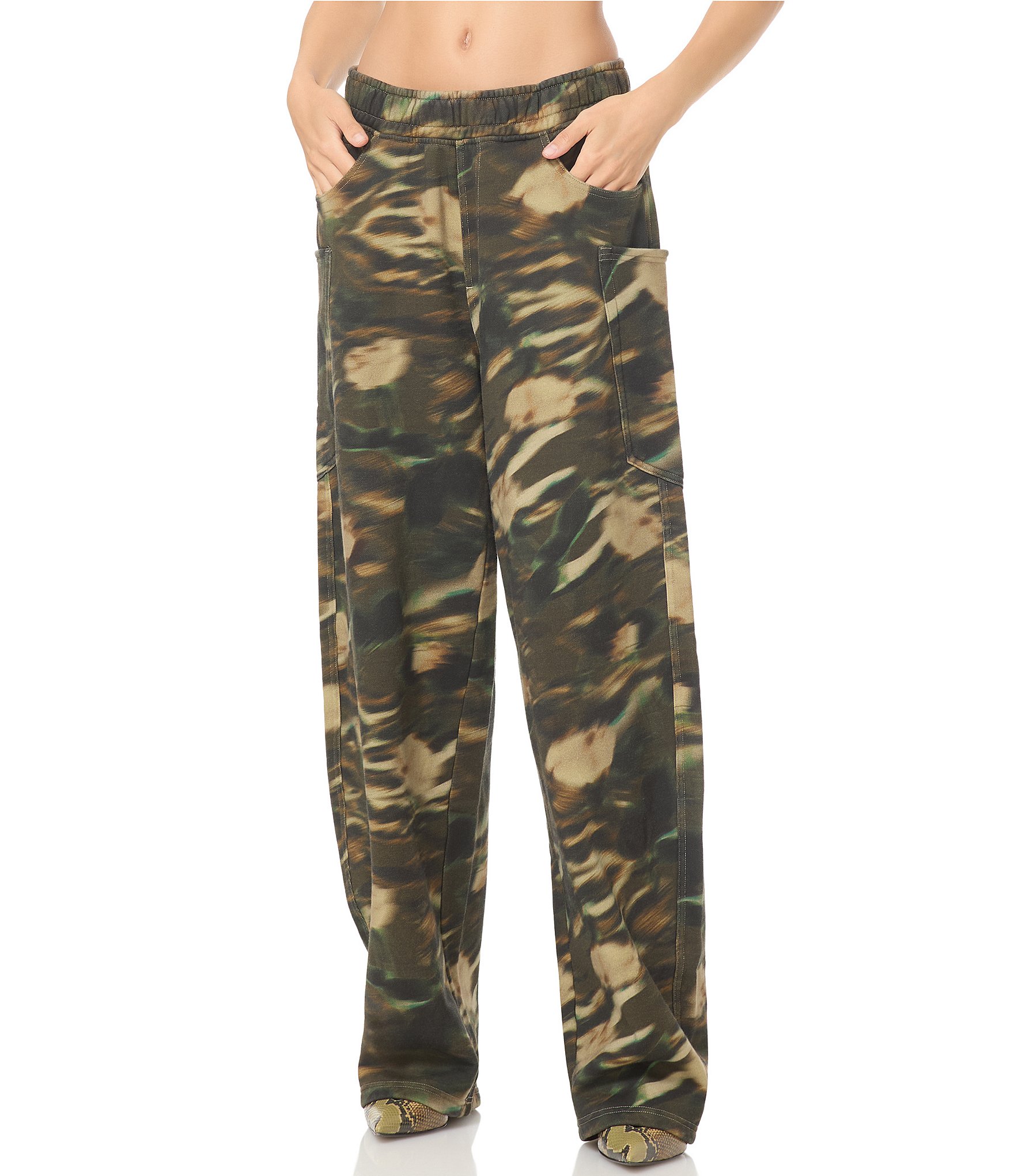 AFRM Ryan Camo Printed High Rise Barrel Leg Coordinating Sweatpants