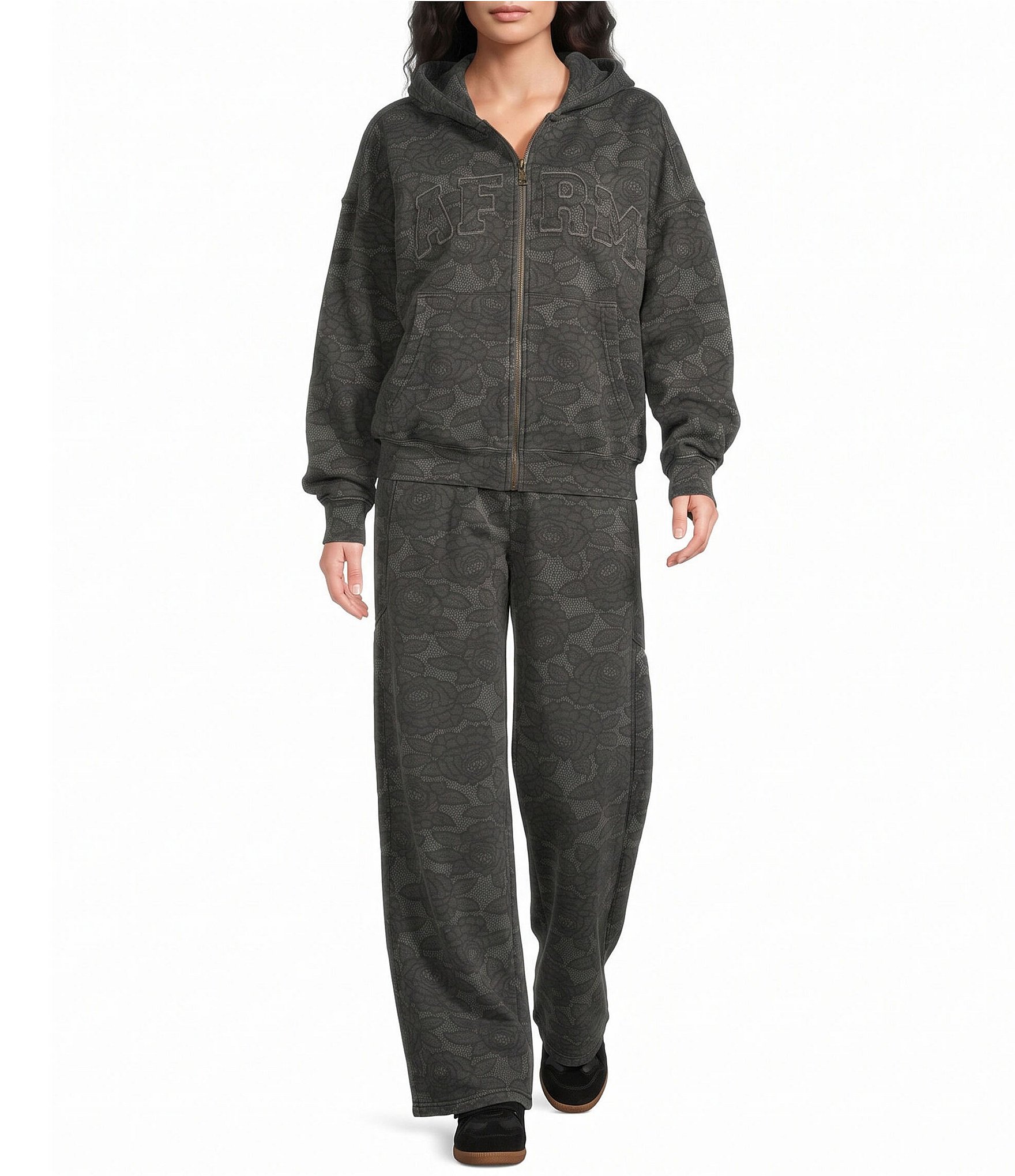 AFRM Ryan Lace Printed High Rise Barrel Leg Coordinating Sweatpants
