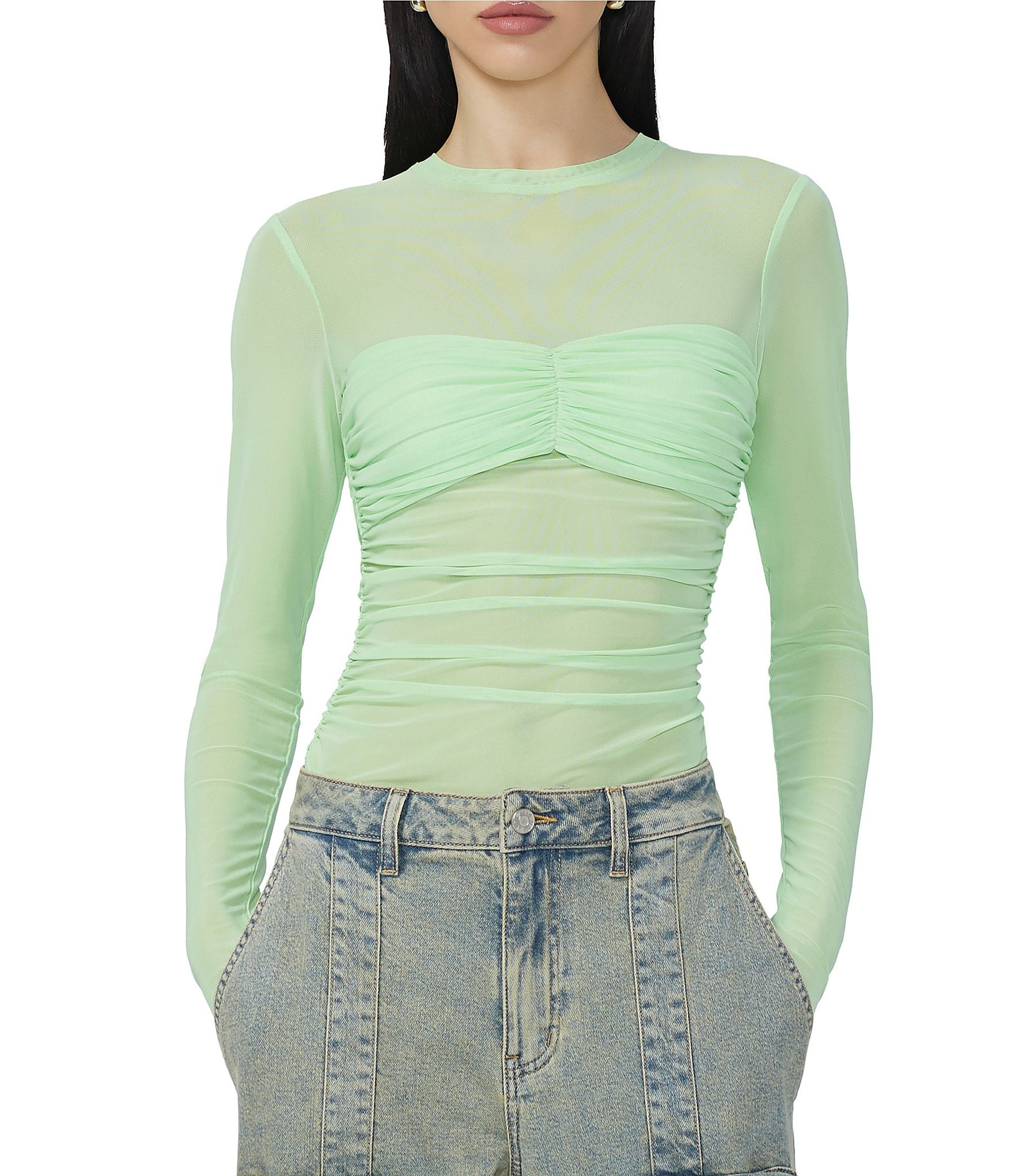 AFRM Sandrine Illusion Mesh Crew Neck Long Sleeve Top