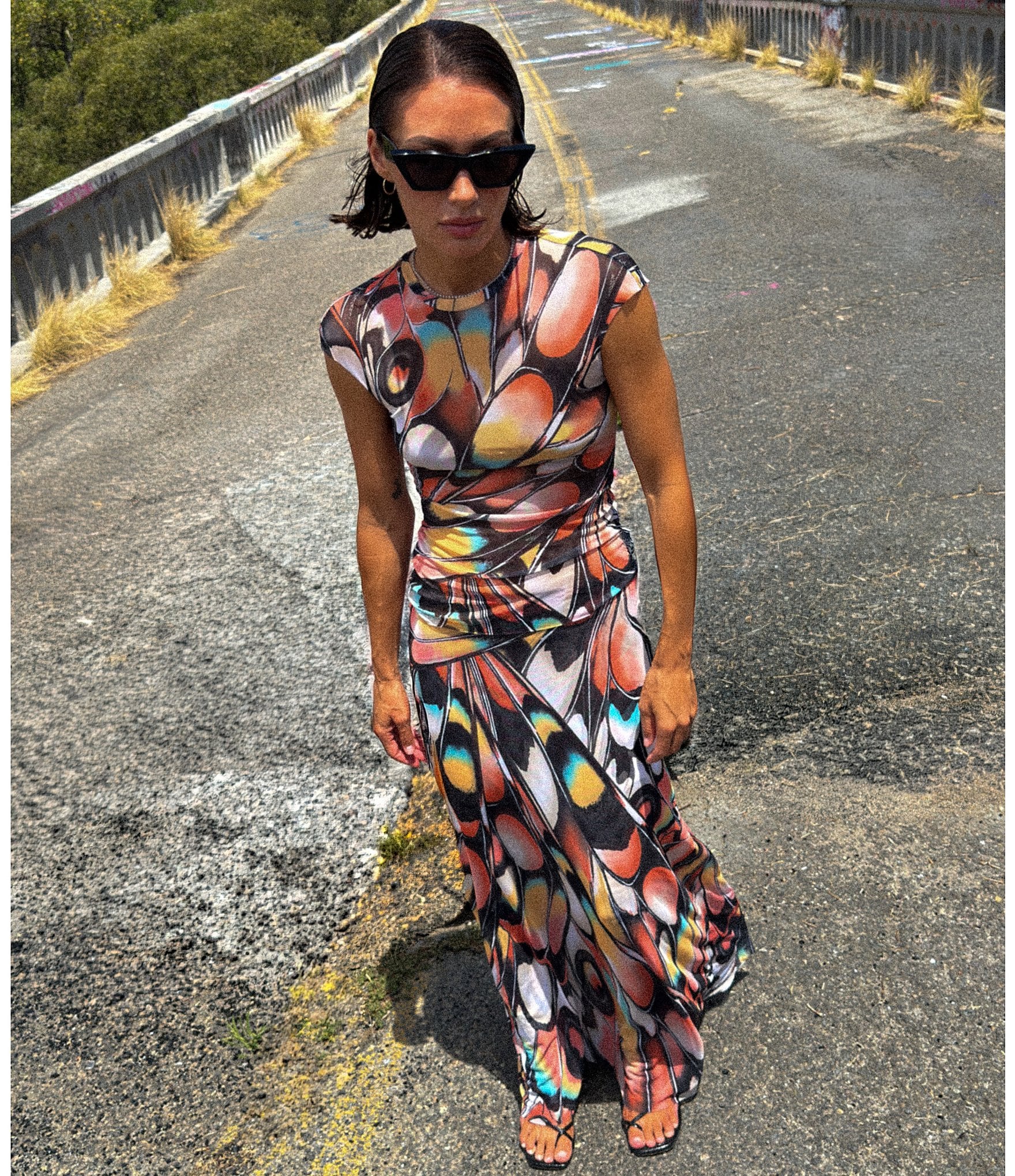 AFRM Sera Butterfly Printed Mesh Ankle Length Coordinating Skirt