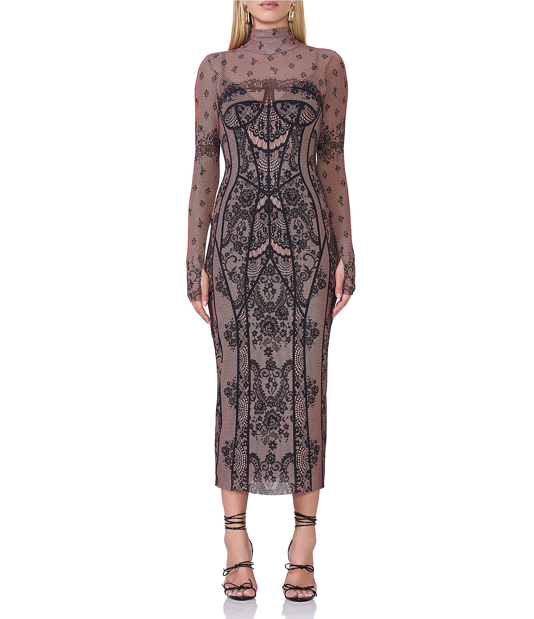 AFRM: popular Loah Long Sleeve Mesh Midi Dress