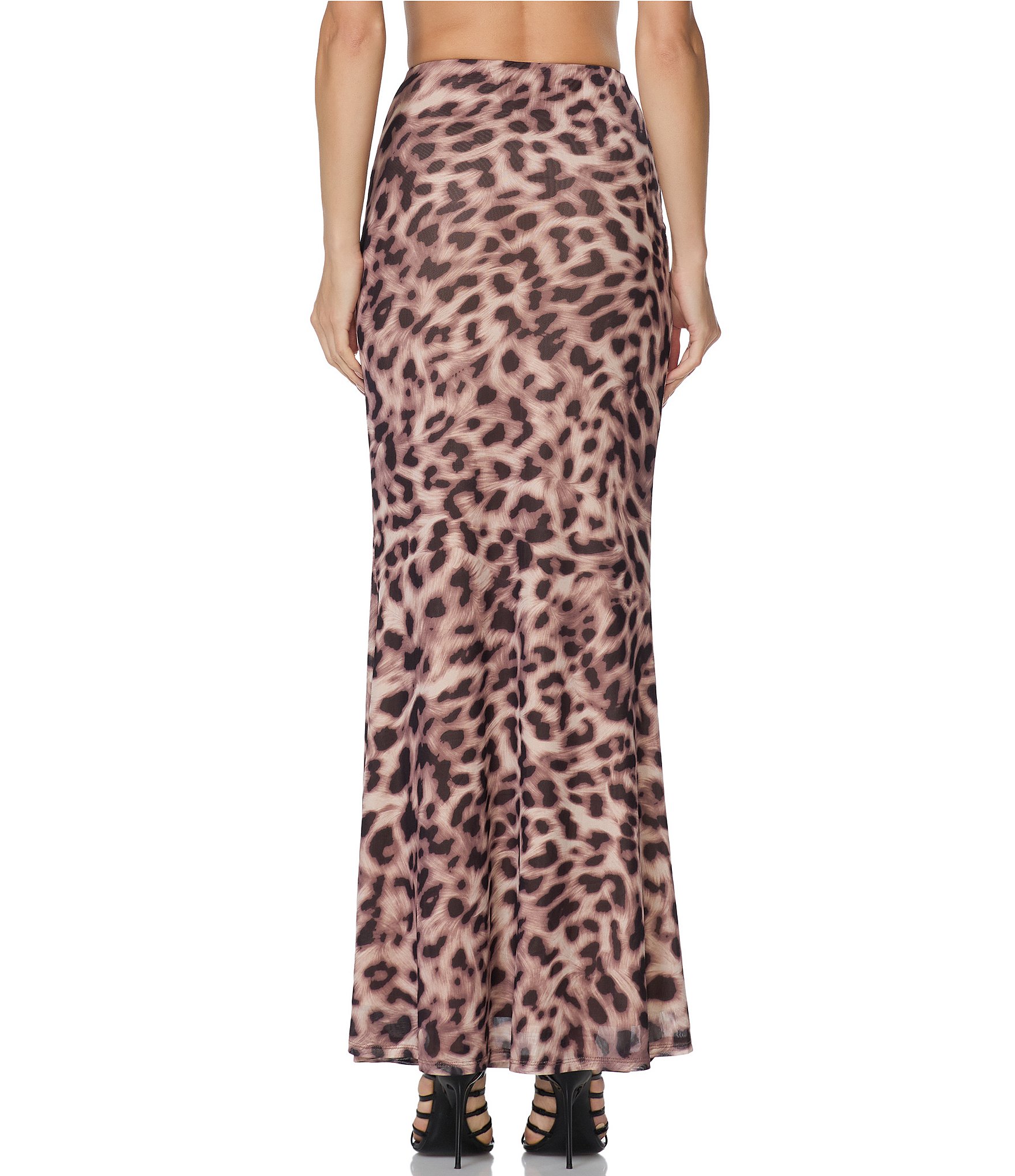 AFRM Teagan Leopard Printed Mesh Coordinating Mermaid Maxi Skirt