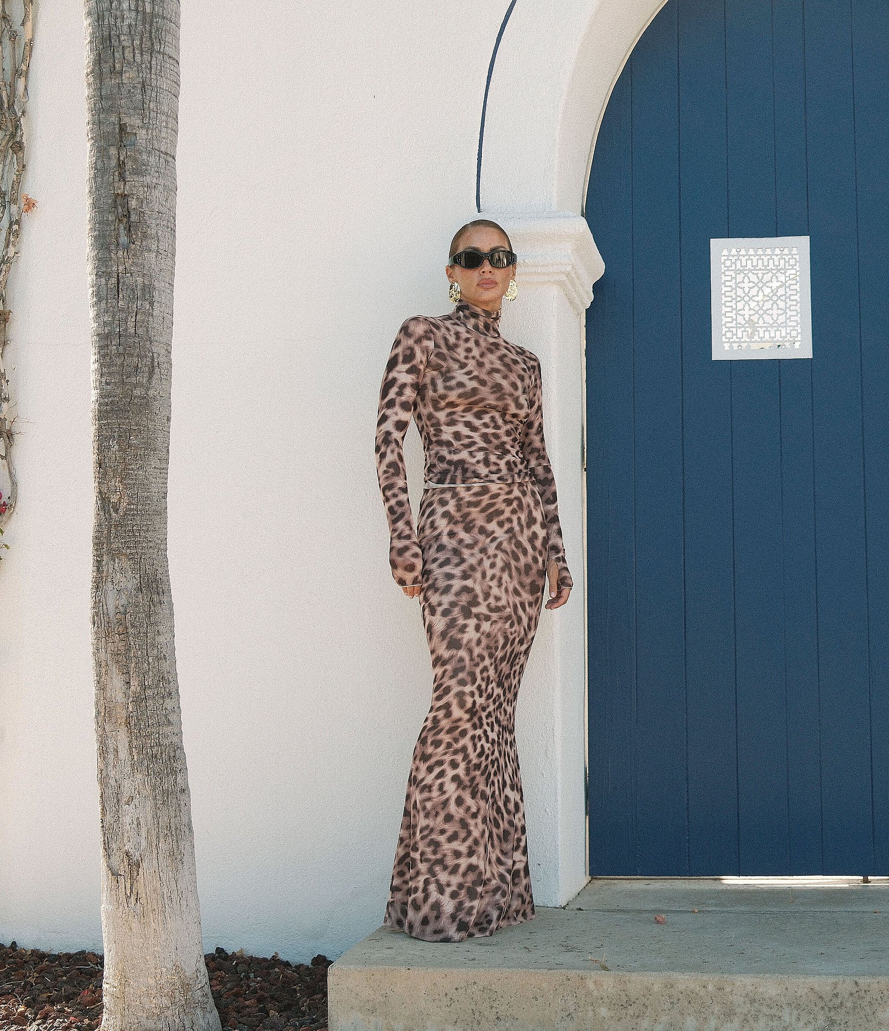 AFRM Teagan Leopard Printed Mesh Coordinating Mermaid Maxi Skirt