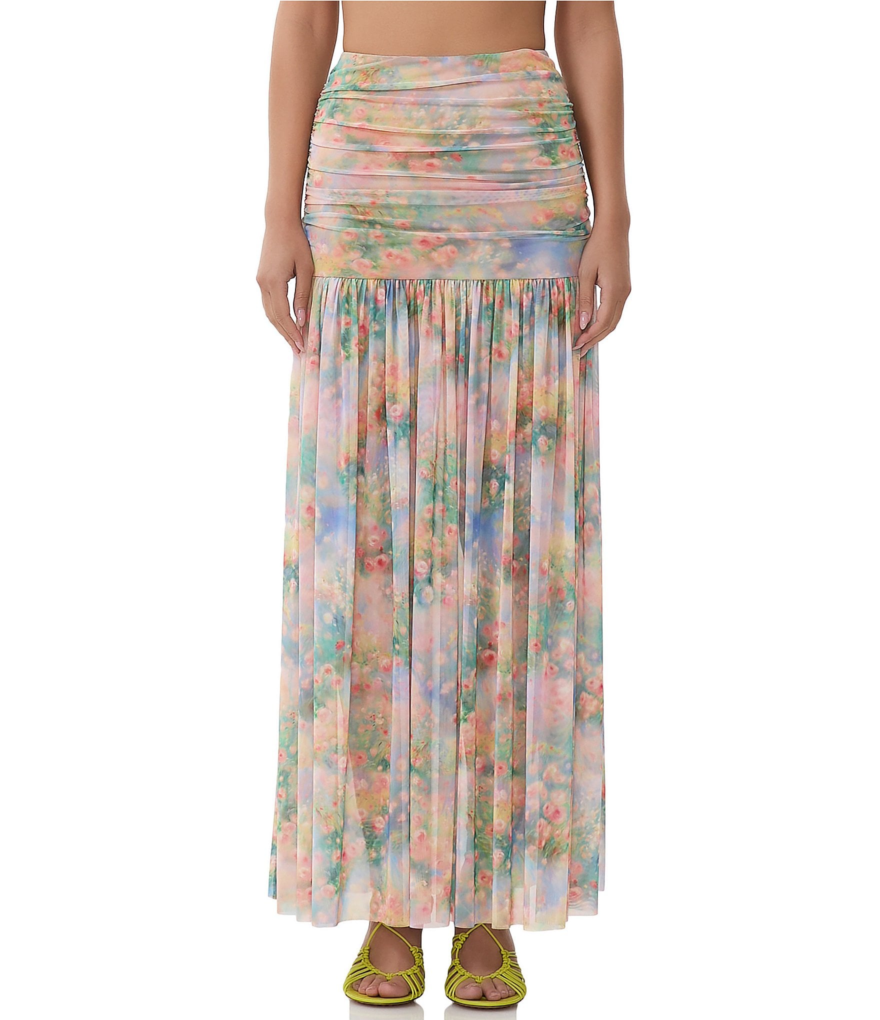 MSGM Gonna Floral Mesh Ruffled Maxi Skirt (Skirts) IFCHIC.COM