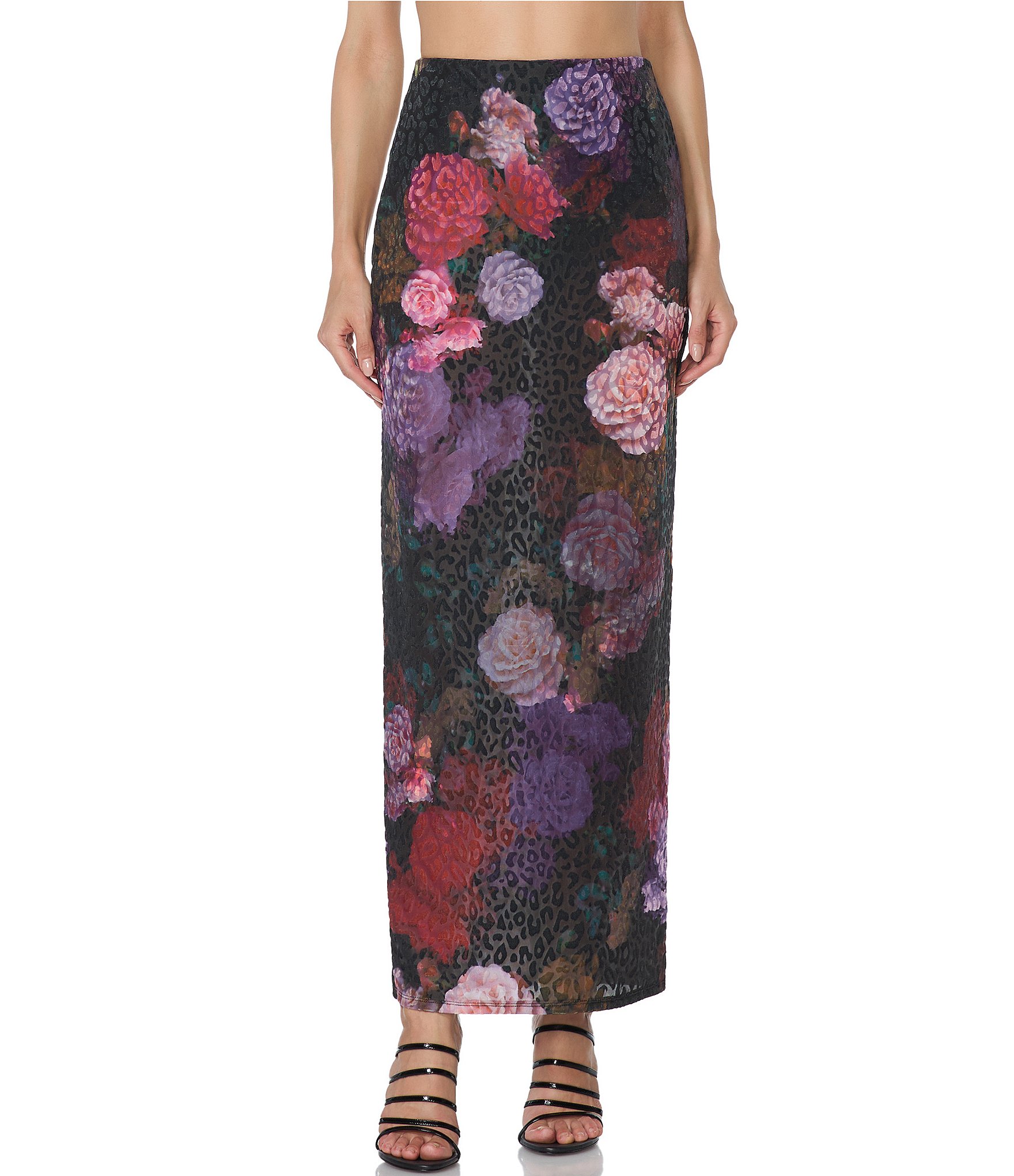 AFRM Vanya Rose Printed Burnout Velvet Mesh Coordinating Maxi Skirt