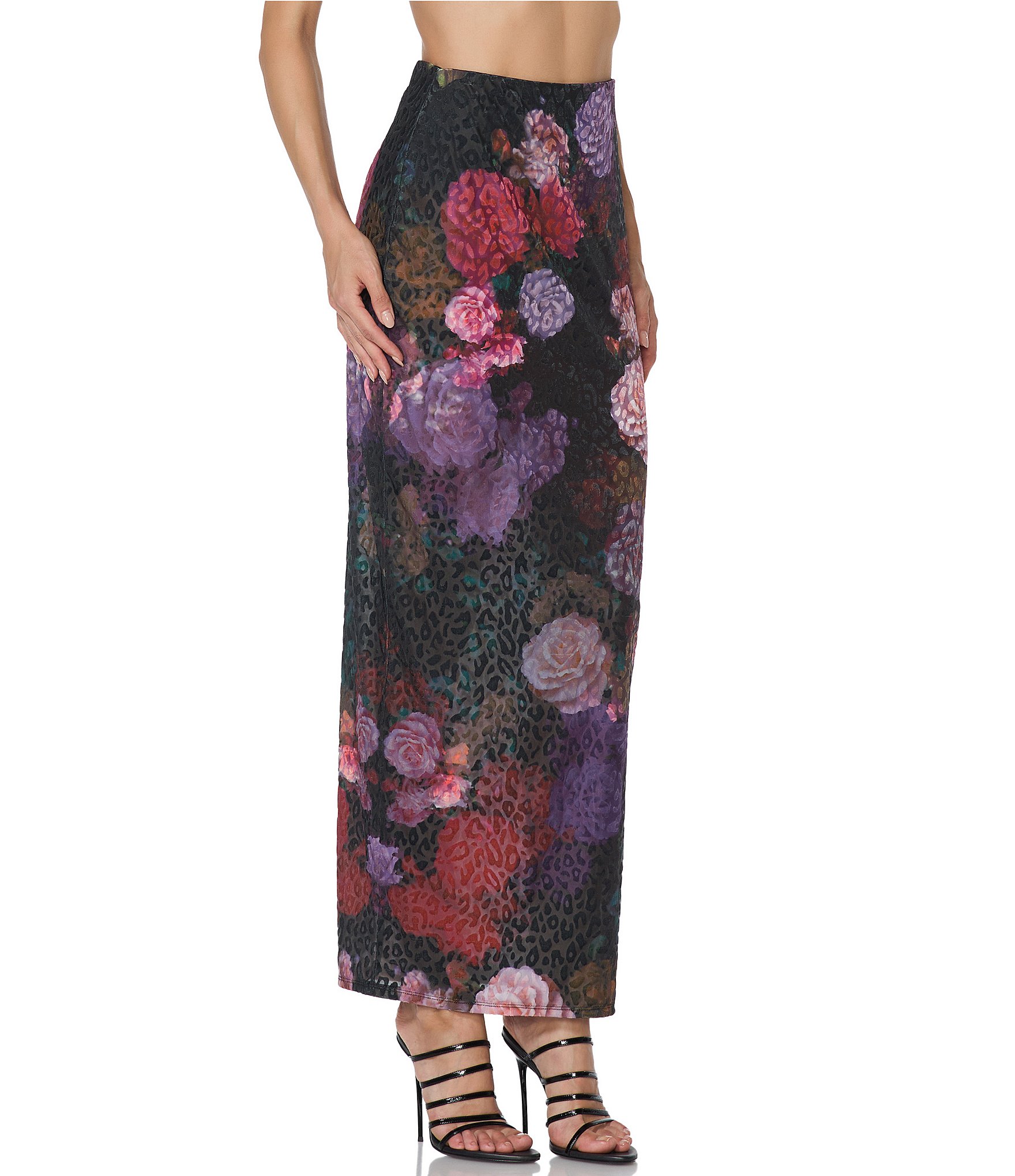 AFRM Vanya Rose Printed Burnout Velvet Mesh Coordinating Maxi Skirt