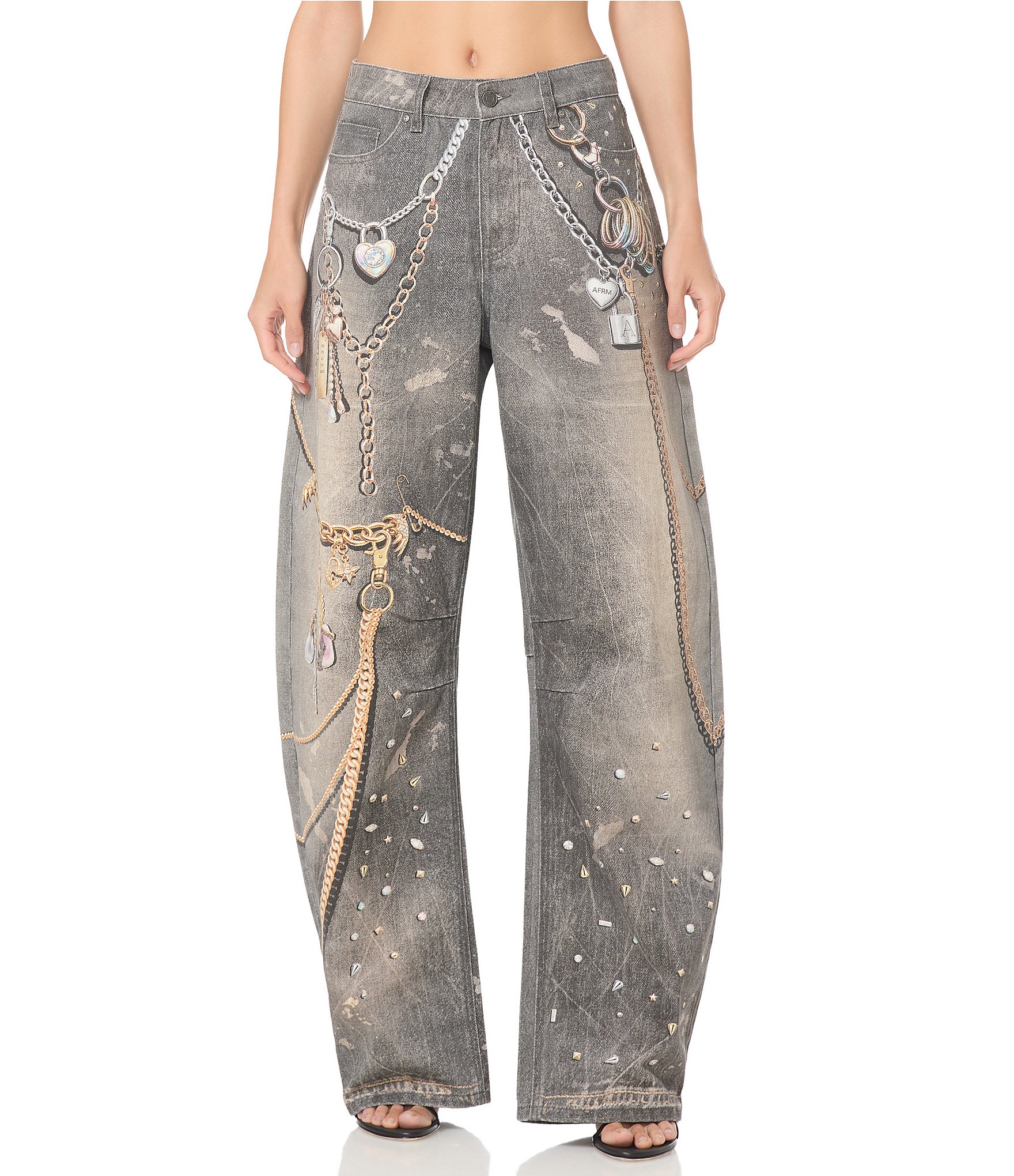AFRM Walker Printed High Rise Barrel Leg Denim Pants