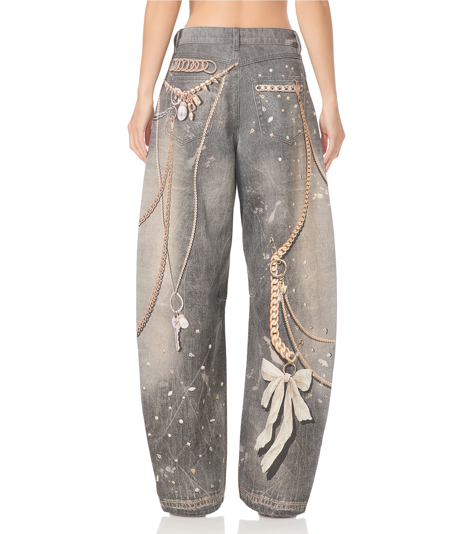 AFRM Walker Printed High Rise Barrel Leg Denim Pants