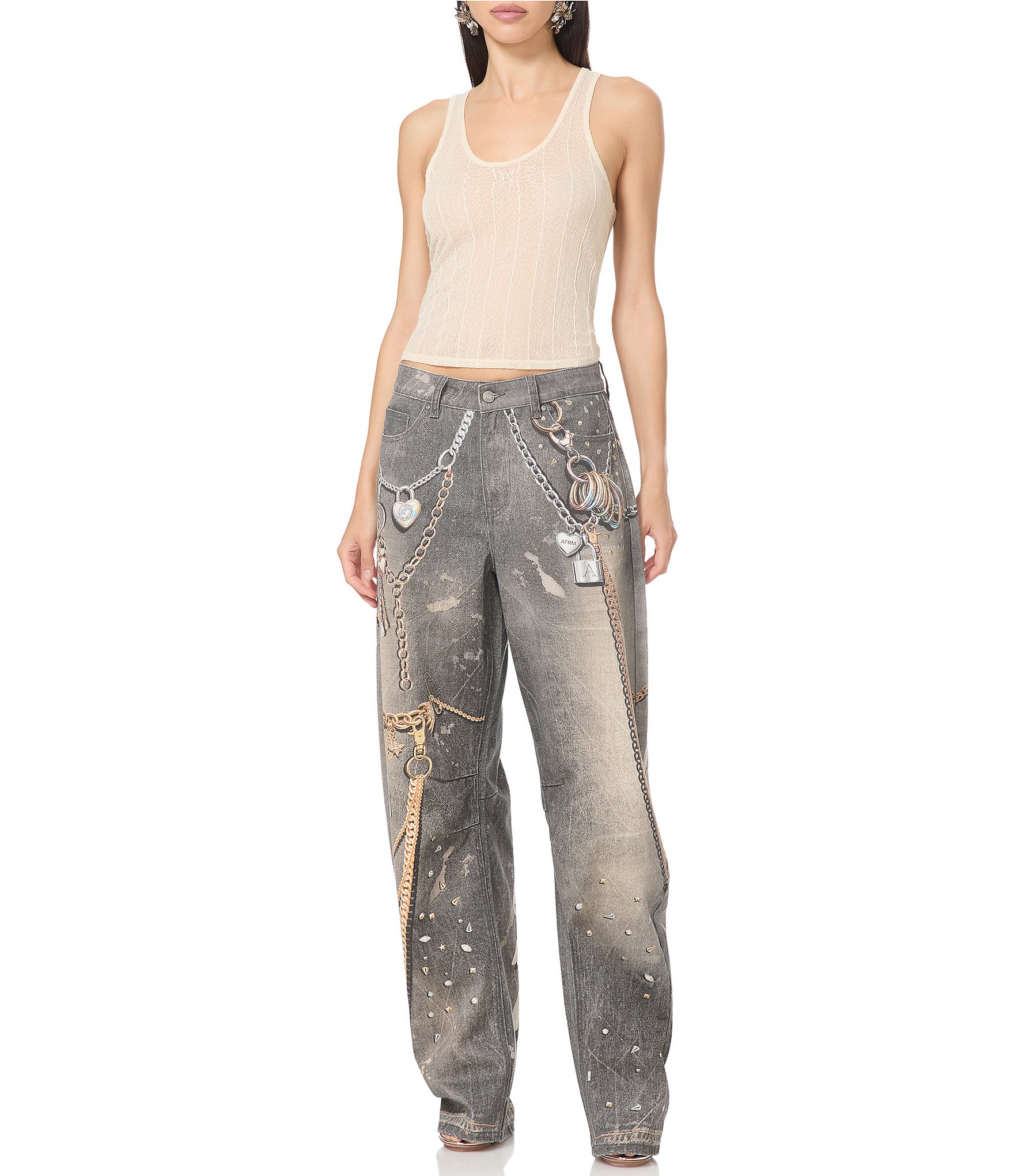 AFRM Walker Printed High Rise Barrel Leg Denim Pants