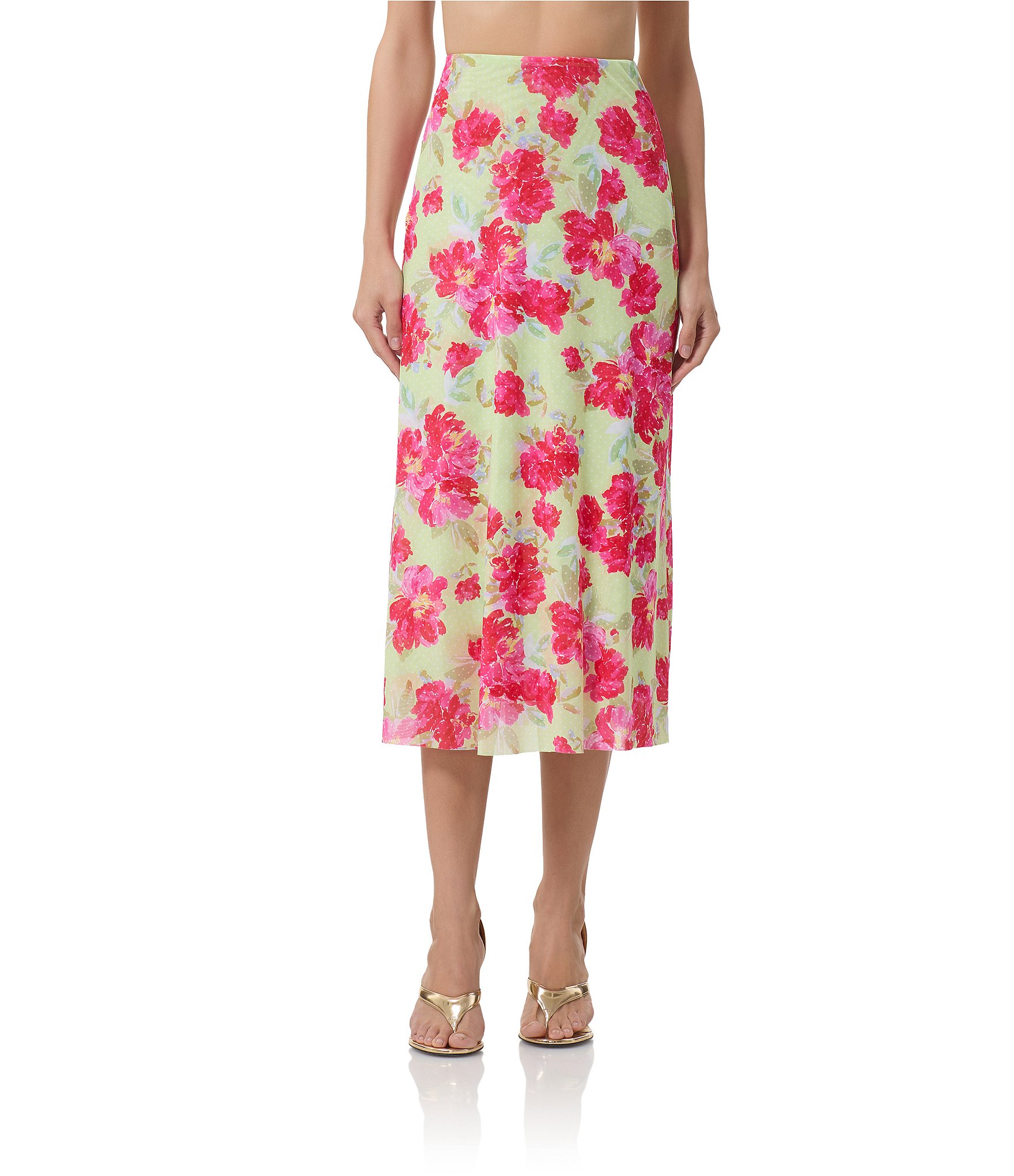 AFRM Wilko Flroal Dot Print Coordinating Mesh Midi Skirt