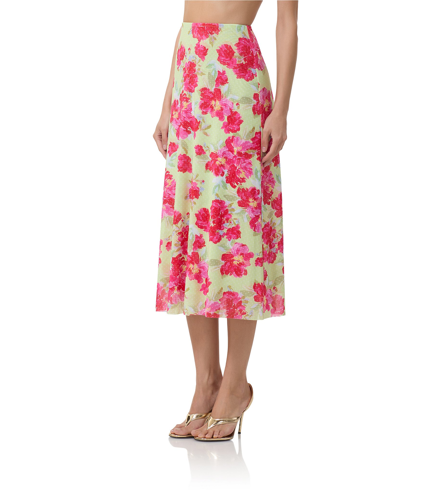 AFRM Wilko Flroal Dot Print Coordinating Mesh Midi Skirt