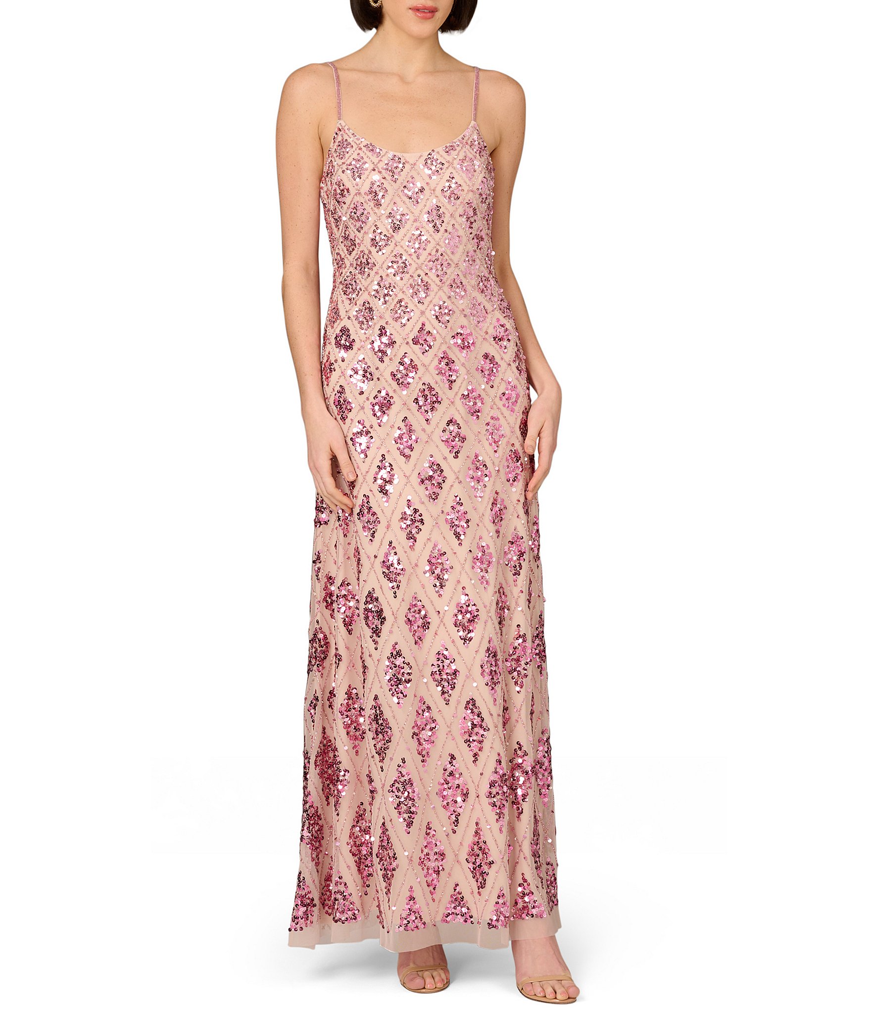 Aidan Mattox Beaded Mesh Scoop Neck Sleeveless Gown | Dillard's