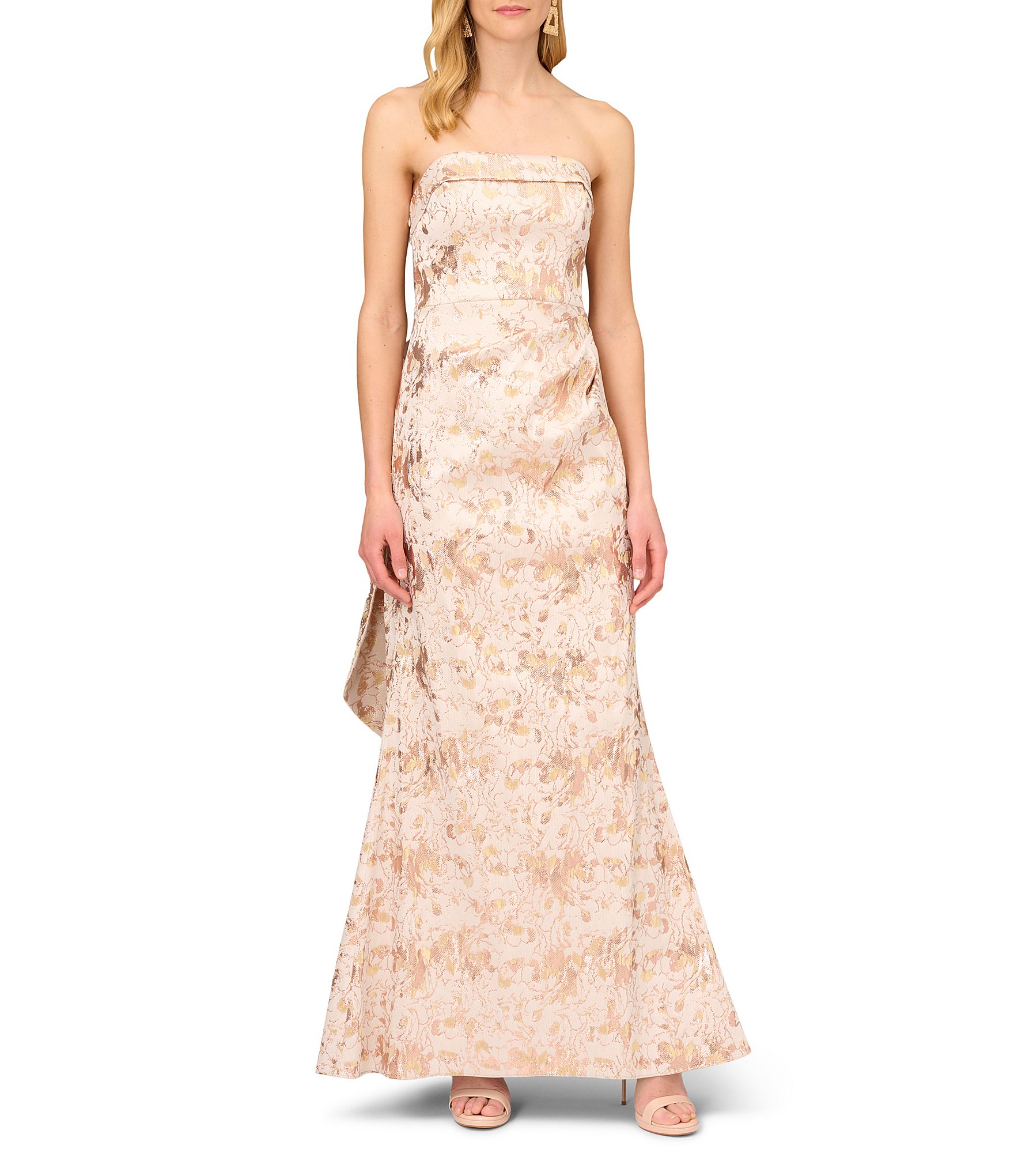 Aidan Mattox Floral Metallic Jacquard Strapless Bow Detail Gown