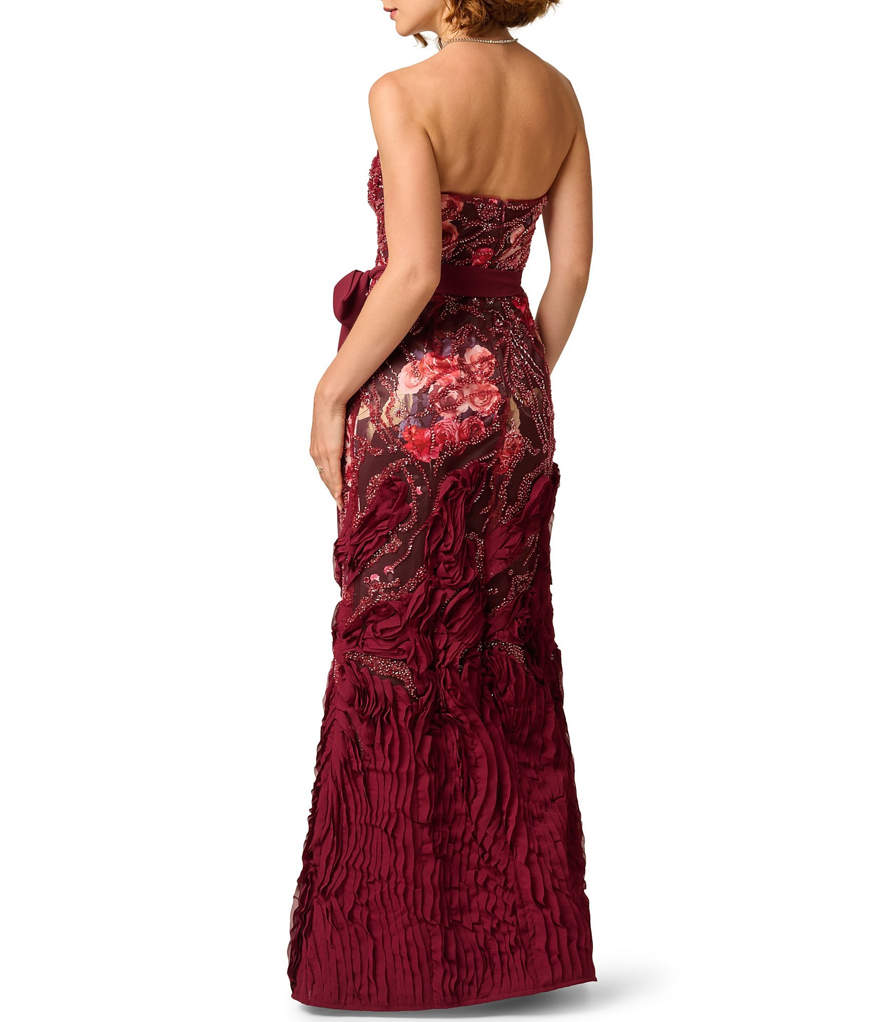 Aidan Mattox Strapless 3D Embroidered Gown