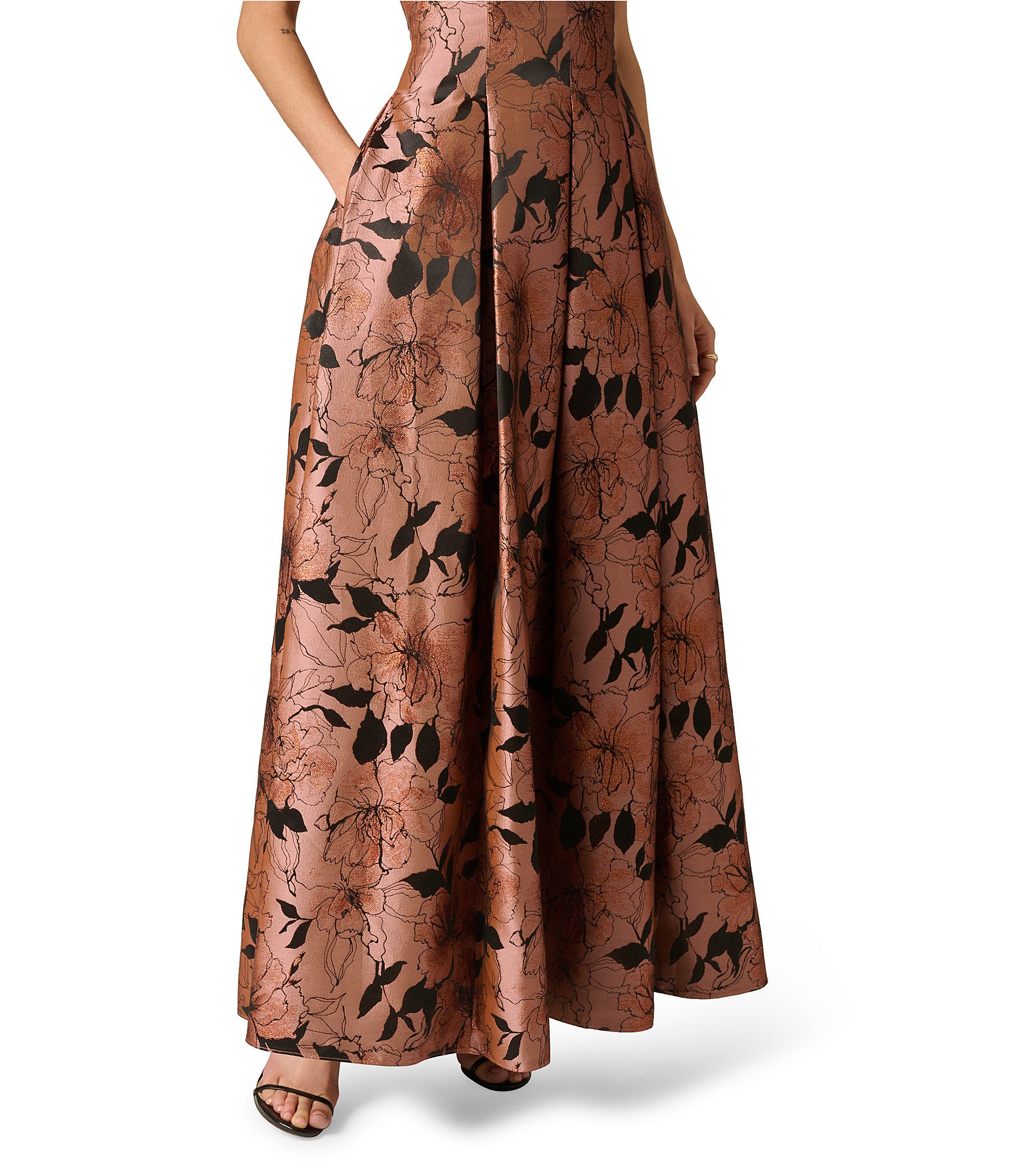 Aidan Mattox Strapless Jacquard Floral Long Dress