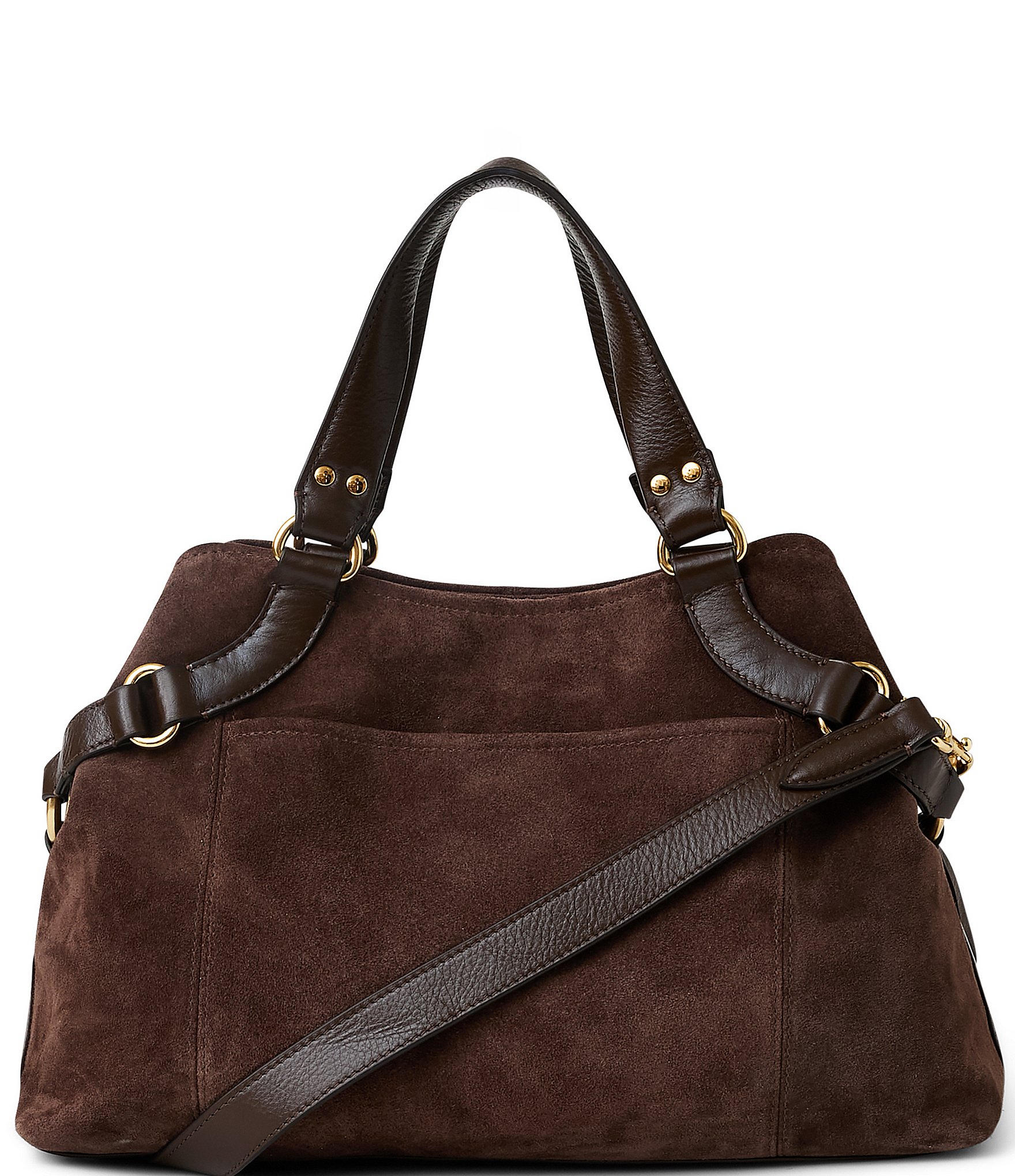 AIMEE Dash Suede Leather Buckle Satchel Bag