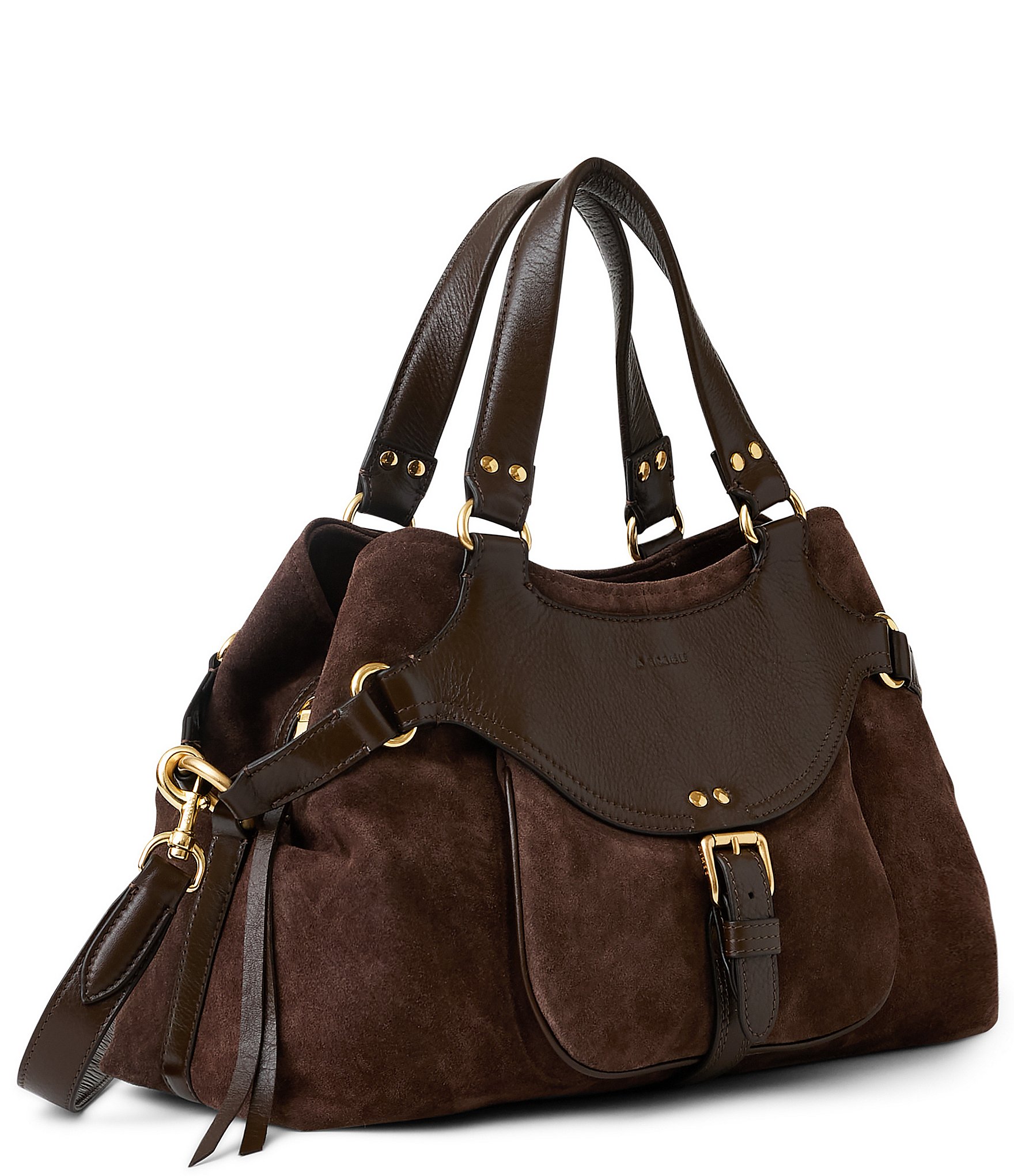 AIMEE Dash Suede Leather Buckle Satchel Bag