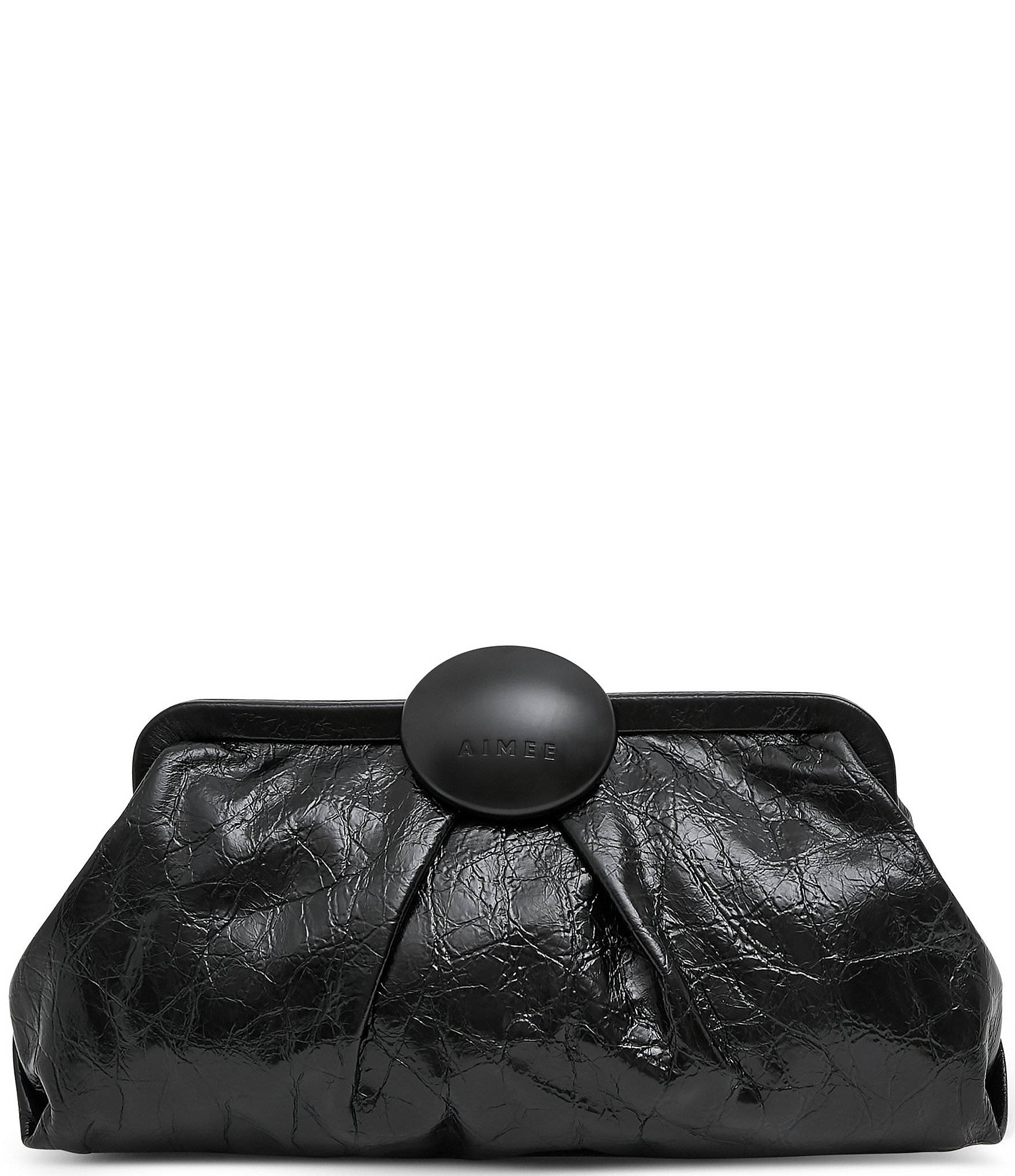 AIMEE Full Circle Frame Crinkle Leather Clutch Bag